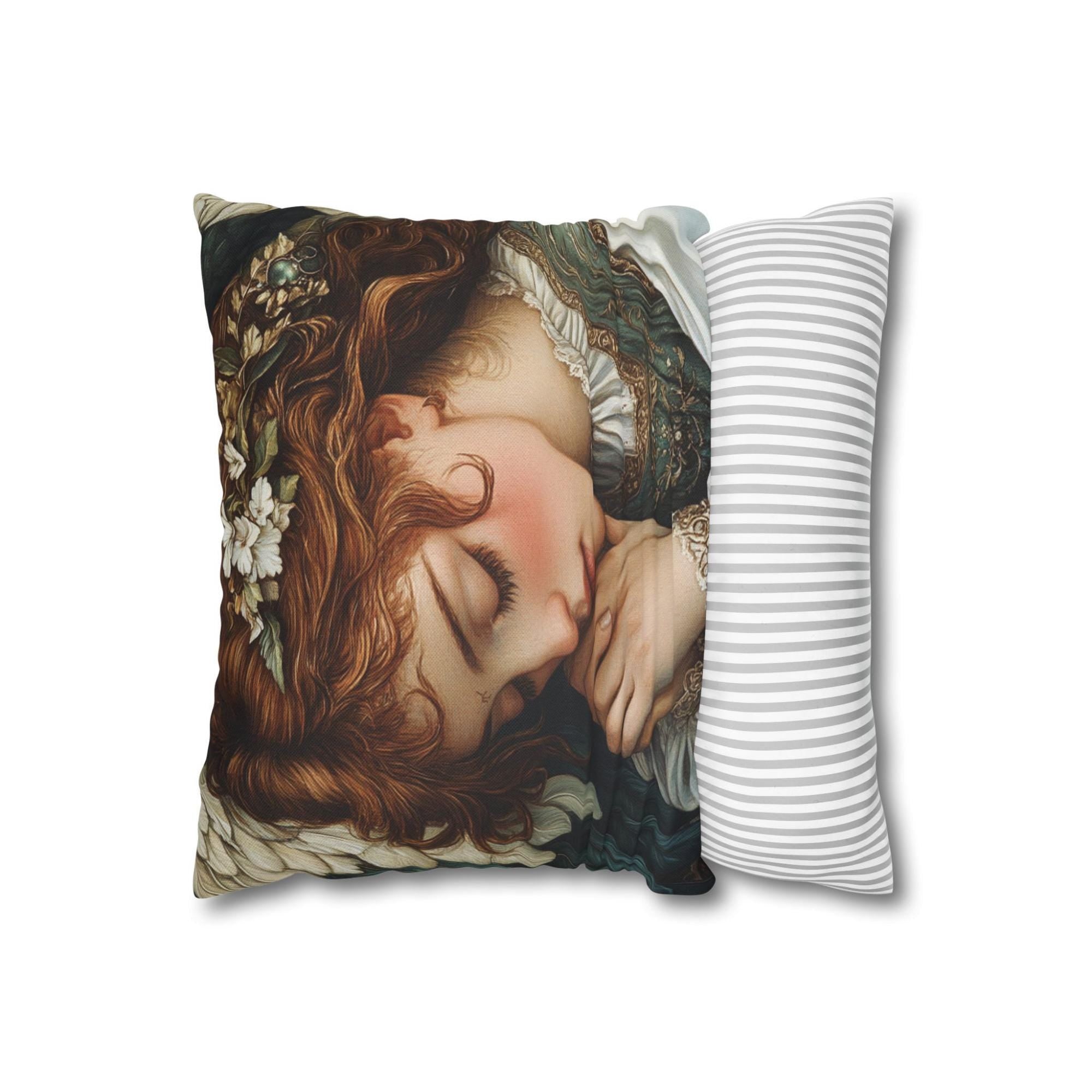Angelic Goddess Throw Pillow, Romantic Vintage Angel Cushion, Soft Renaissance Style Pillow, Serene Cottagecore Home Decor