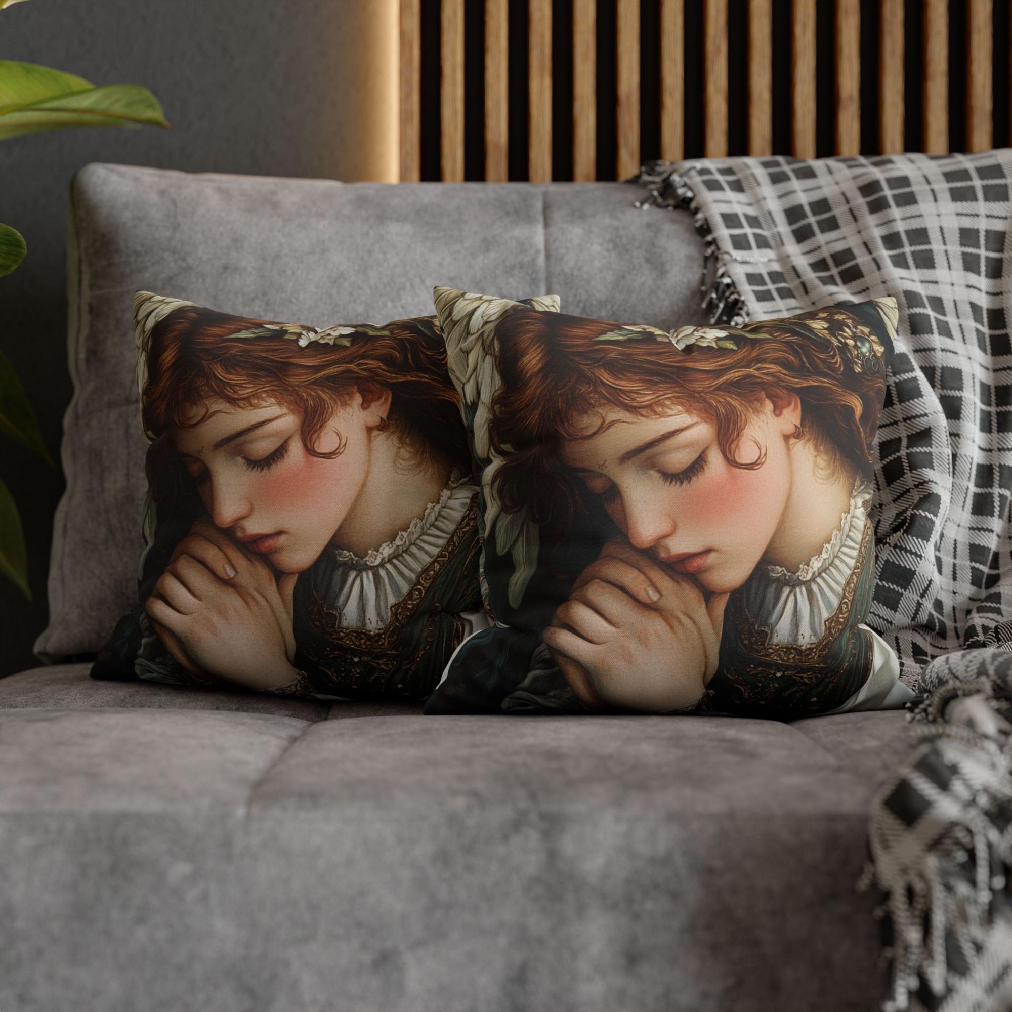 Angelic Goddess Throw Pillow, Romantic Vintage Angel Cushion, Soft Renaissance Style Pillow, Serene Cottagecore Home Decor
