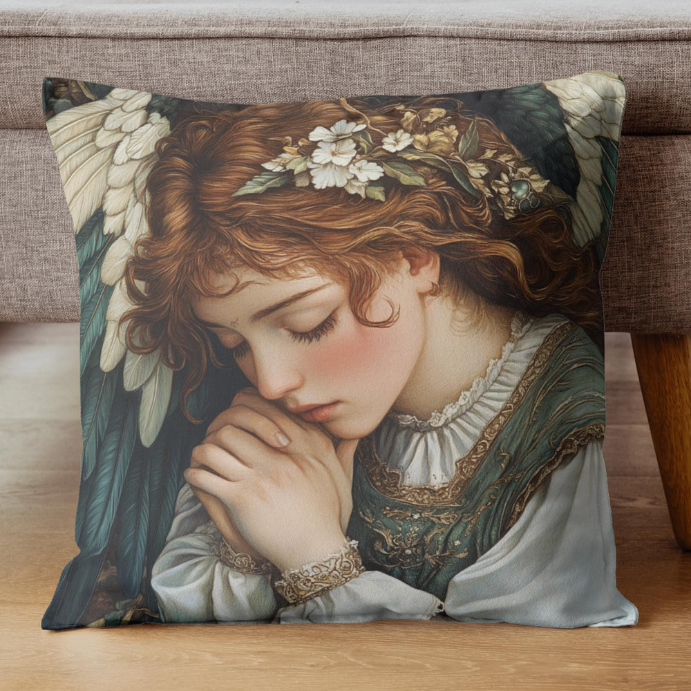 Angelic Goddess Throw Pillow, Romantic Vintage Angel Cushion, Soft Renaissance Style Pillow, Serene Cottagecore Home Decor