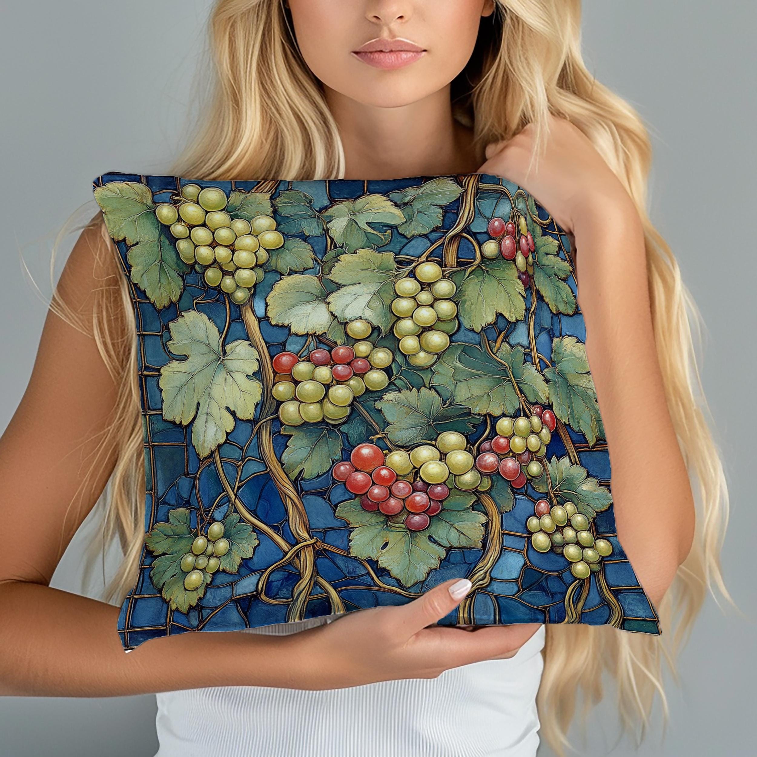 Lush Grape Vine Throw Pillow, Vintage Botanical Fruit Cushion, Dark Moody Nature Decor, Enchanted Garden Accent Pillow