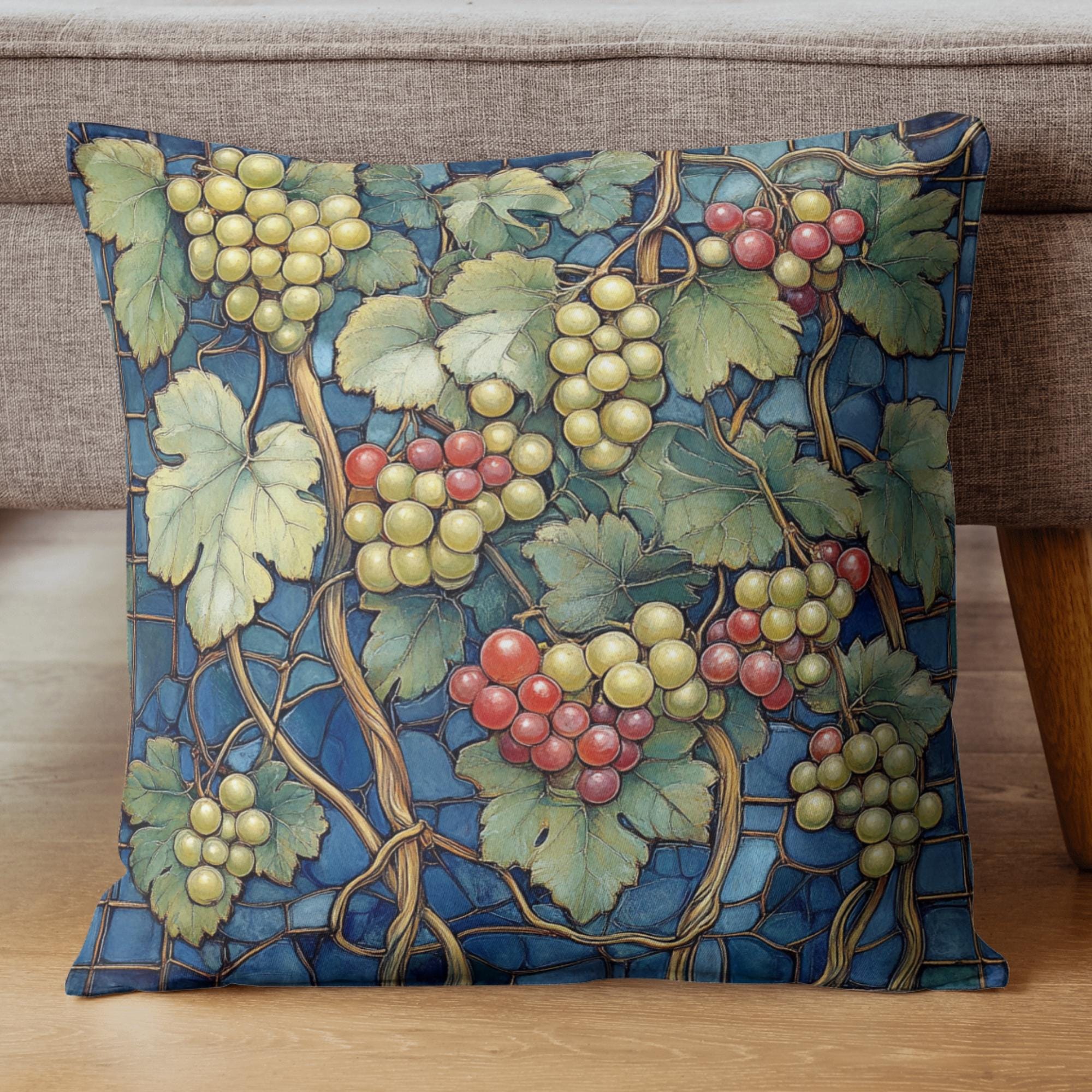 Lush Grape Vine Throw Pillow, Vintage Botanical Fruit Cushion, Dark Moody Nature Decor, Enchanted Garden Accent Pillow