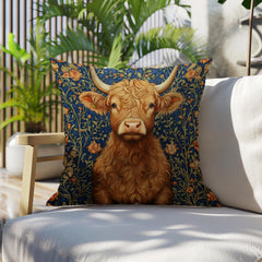 Highland Cow Floral Throw Pillow, Vintage Farm Animal Cushion, Dark Moody Botanical Decor, Enchanted Cottage Accent Pillow