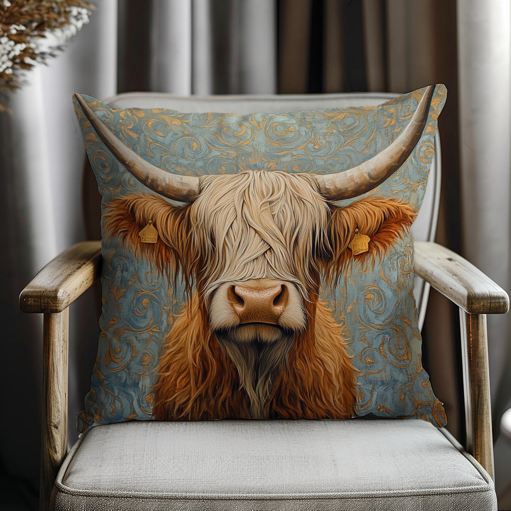 Highland Cow Throw Pillow, Vintage Farm Animal Cushion, Dark Elegant Botanical Decor, Enchanted Cottage Accent Pillow
