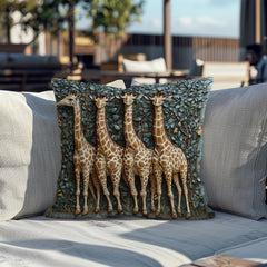Whimsical Giraffe Family Throw Pillow, Vintage Safari Animal Cushion, Botanical Wildlife Nature Decor, Storybook Accent Pillow