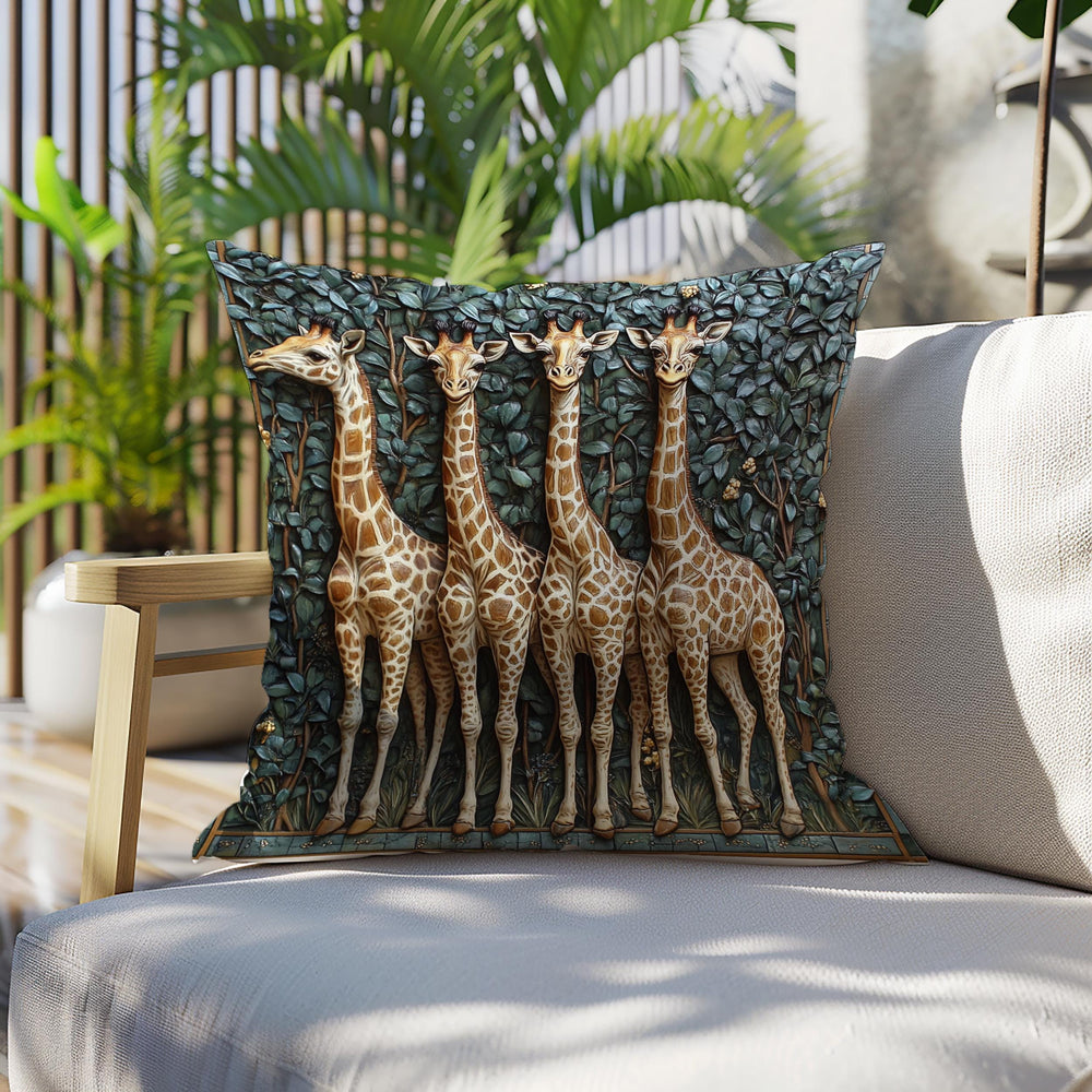 Whimsical Giraffe Family Throw Pillow, Vintage Safari Animal Cushion, Botanical Wildlife Nature Decor, Storybook Accent Pillow