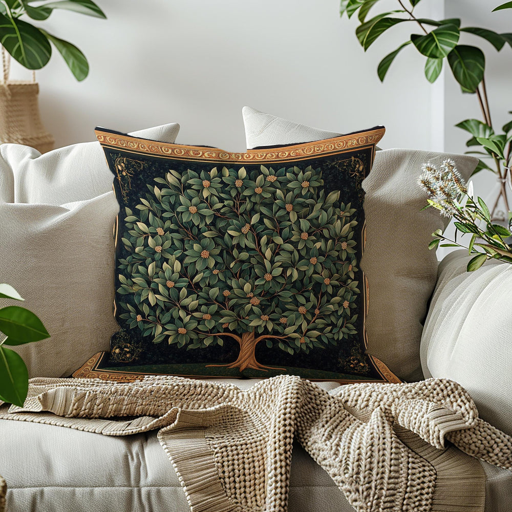 Ornamental Botanical Tree Throw Pillow, Vintage Garden Foliage Cushion, Classic Greenery Decor, Timeless Nature Accent Pillow
