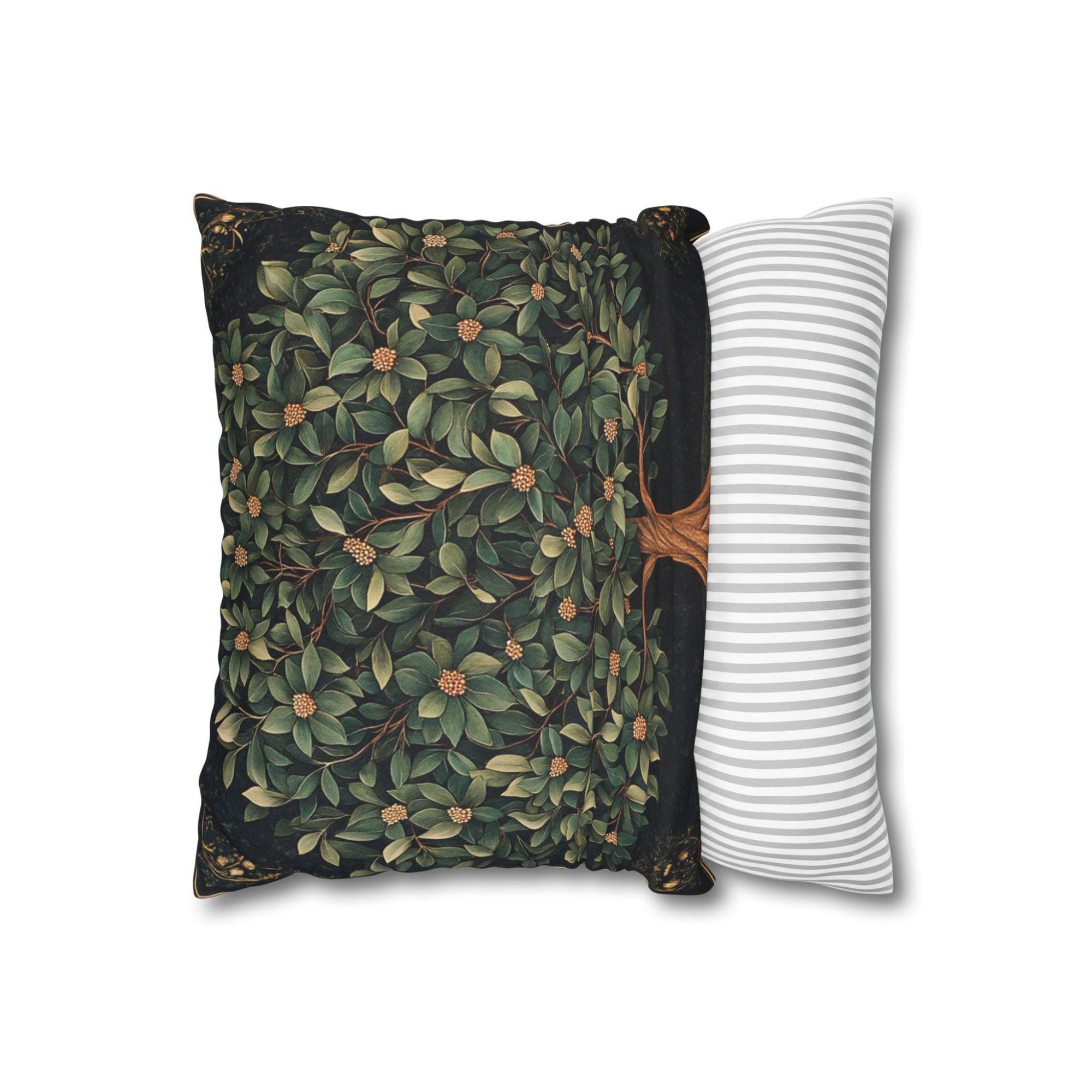 Ornamental Botanical Tree Throw Pillow, Vintage Garden Foliage Cushion, Classic Greenery Decor, Timeless Nature Accent Pillow
