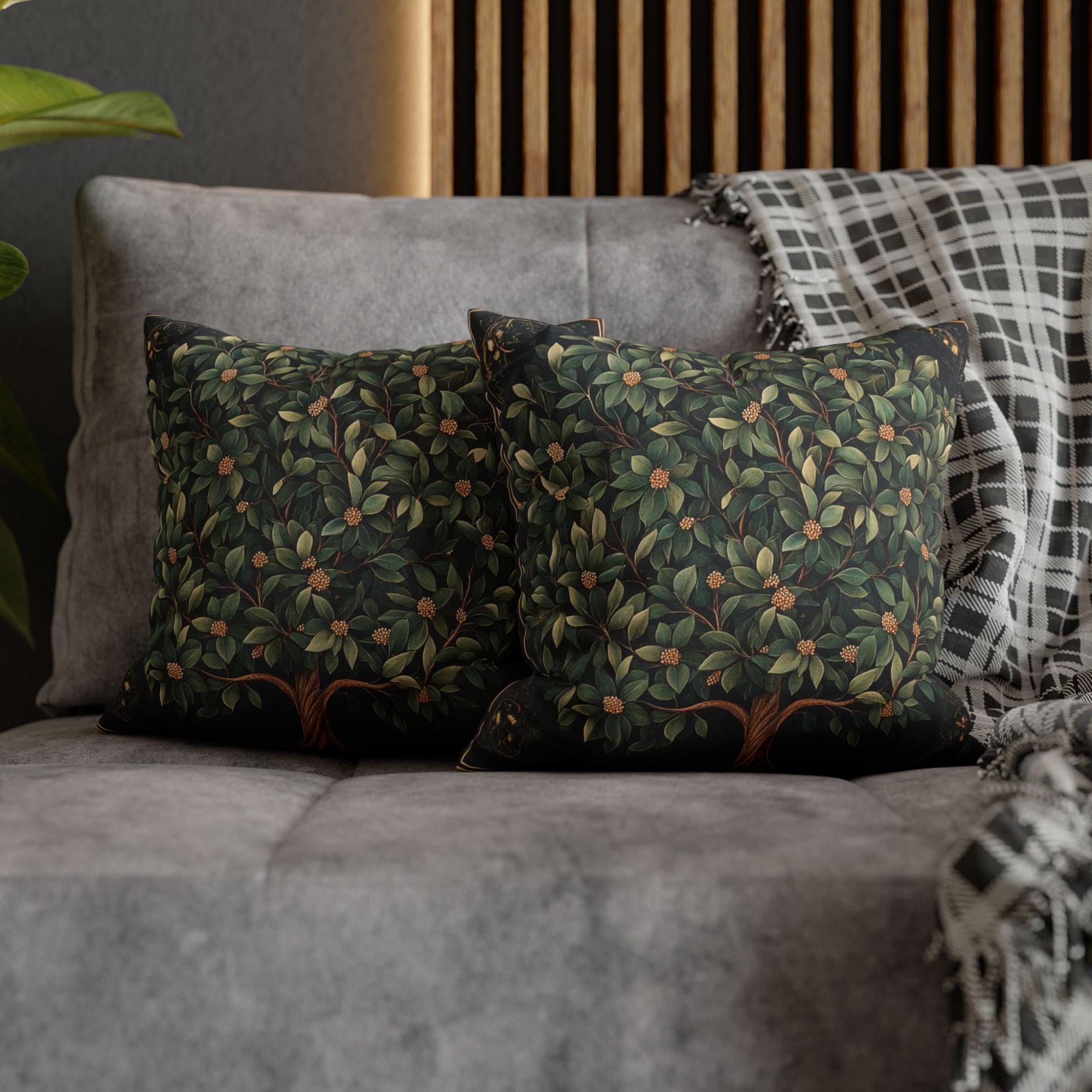 Ornamental Botanical Tree Throw Pillow, Vintage Garden Foliage Cushion, Classic Greenery Decor, Timeless Nature Accent Pillow