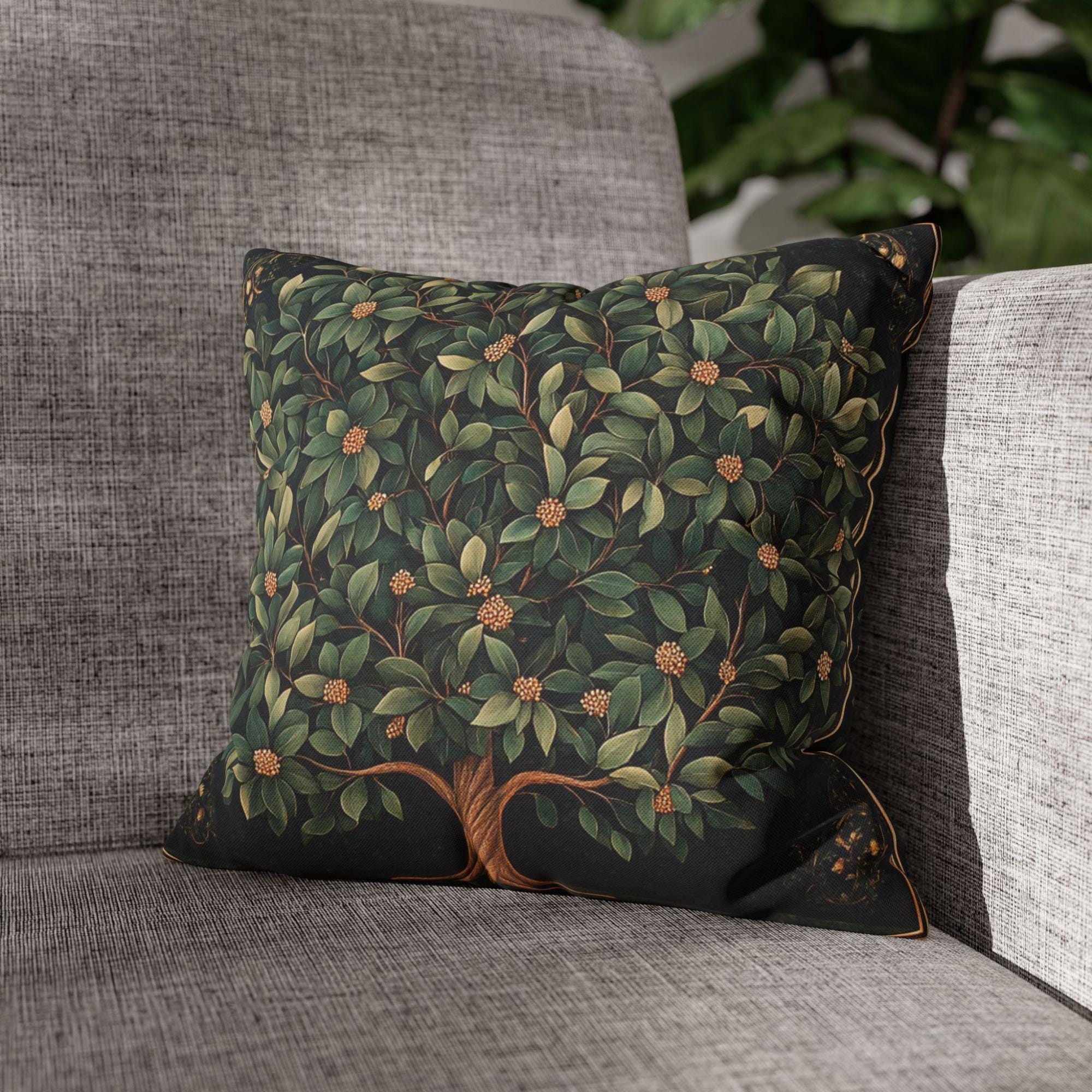 Ornamental Botanical Tree Throw Pillow, Vintage Garden Foliage Cushion, Classic Greenery Decor, Timeless Nature Accent Pillow
