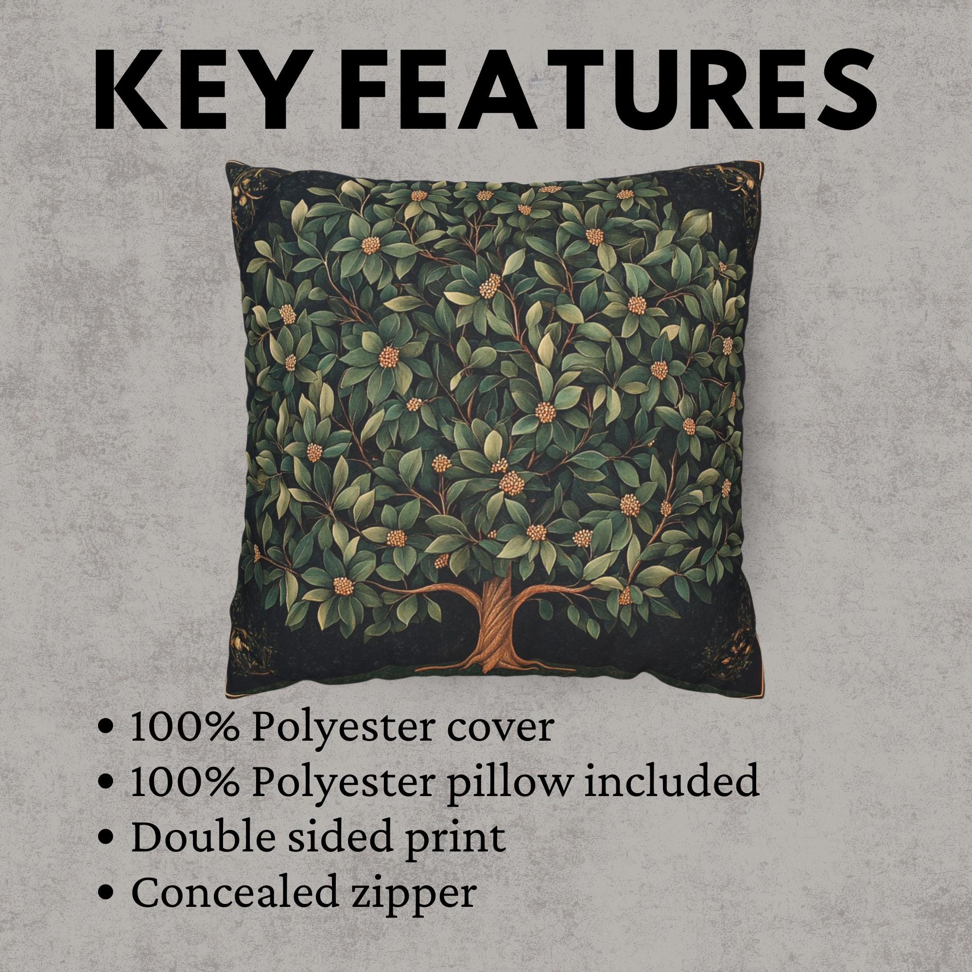 Ornamental Botanical Tree Throw Pillow, Vintage Garden Foliage Cushion, Classic Greenery Decor, Timeless Nature Accent Pillow