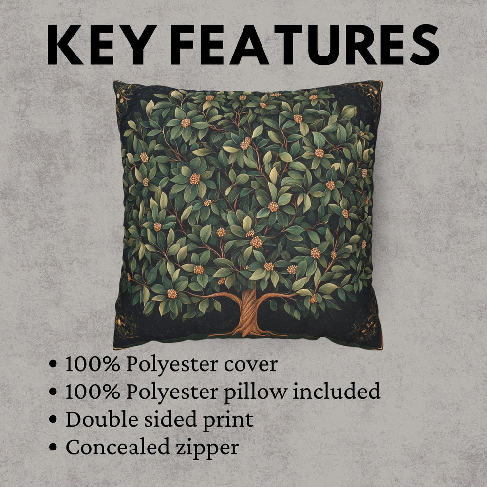 Ornamental Botanical Tree Throw Pillow, Vintage Garden Foliage Cushion, Classic Greenery Decor, Timeless Nature Accent Pillow