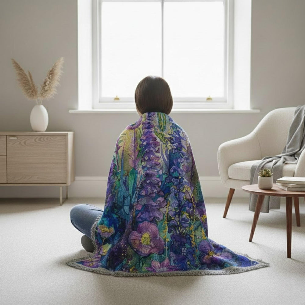 Amethyst Garden Woven Blanket, Vintage Floral Throw, Boho Tapestry Wall Hanging, Cozy Sofa Blanket Gift, Botanical Home Decor Accent
