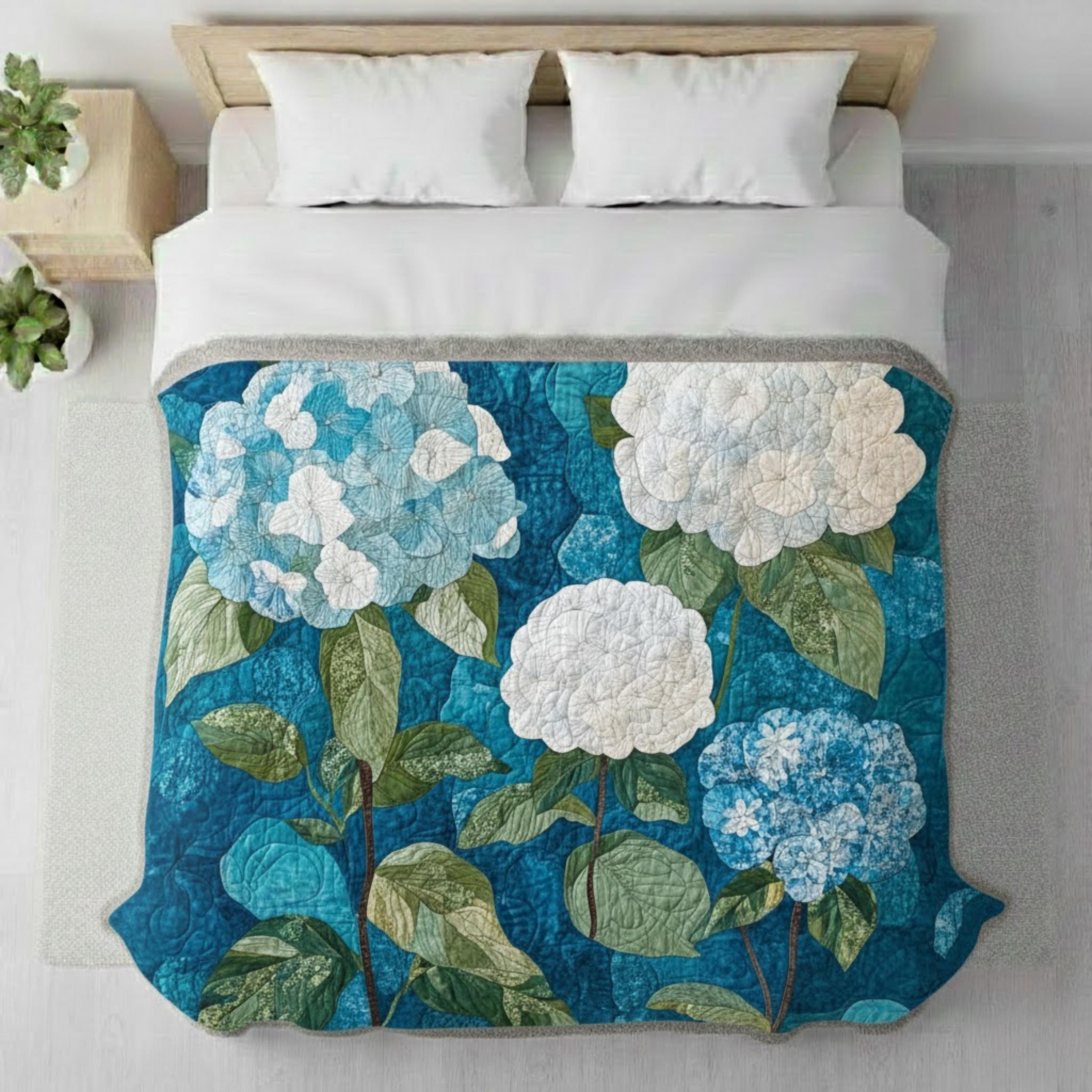 Hydrangea Woven Blanket, Blue Floral Throw, Botanical Tapestry Wall Hanging, Cozy Sofa Blanket Gift, Garden Bloom Decor Accent