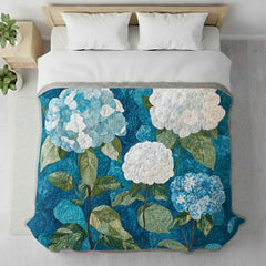 Hydrangea Woven Blanket, Blue Floral Throw, Botanical Tapestry Wall Hanging, Cozy Sofa Blanket Gift, Garden Bloom Decor Accent