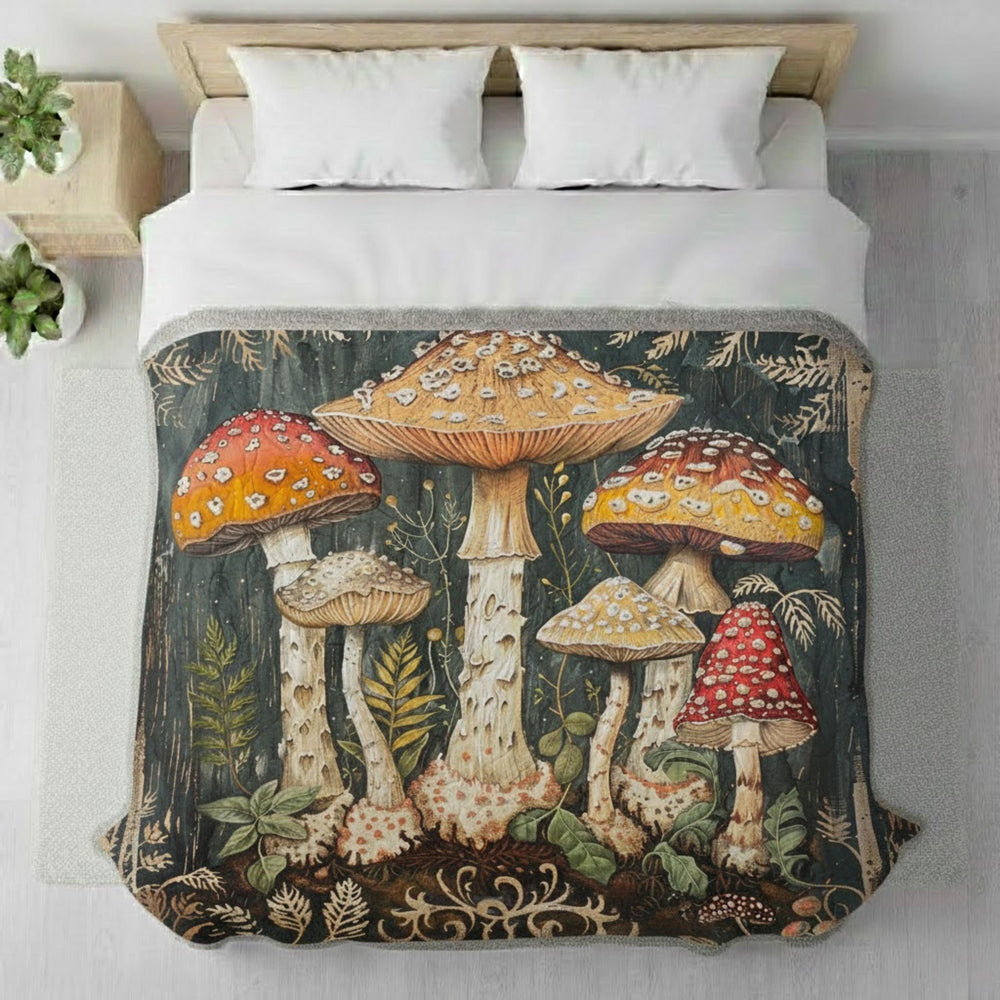Mushroom Woven Blanket, Woodland Fungi Throw, Rustic Tapestry Wall Hanging, Cozy Sofa Blanket Gift, Forest Botanical Decor Accent