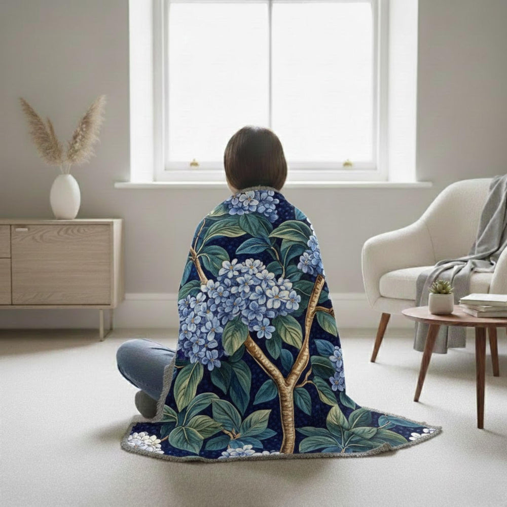 Lilac Woven Blanket, Blue Botanical Throw, Floral Tapestry Wall Hanging, Cozy Sofa Blanket, Vintage Garden Decor Accent