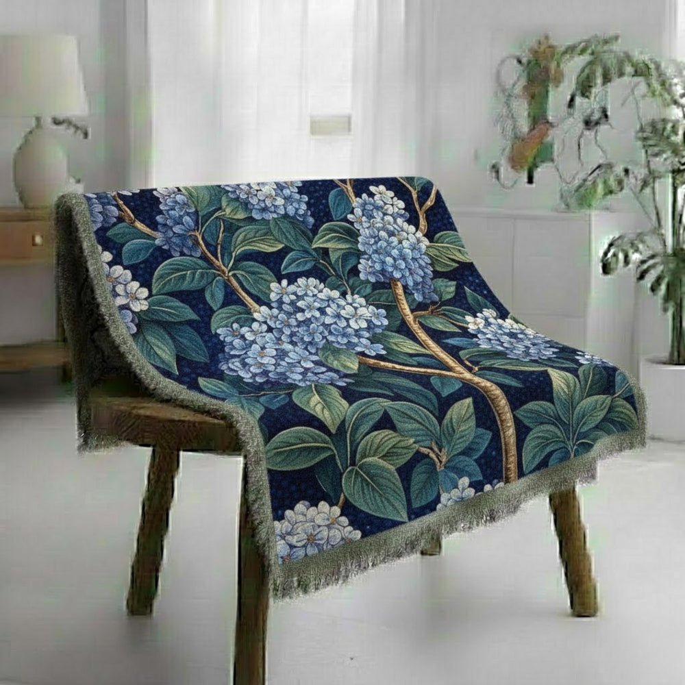 Lilac Woven Blanket, Blue Botanical Throw, Floral Tapestry Wall Hanging, Cozy Sofa Blanket, Vintage Garden Decor Accent