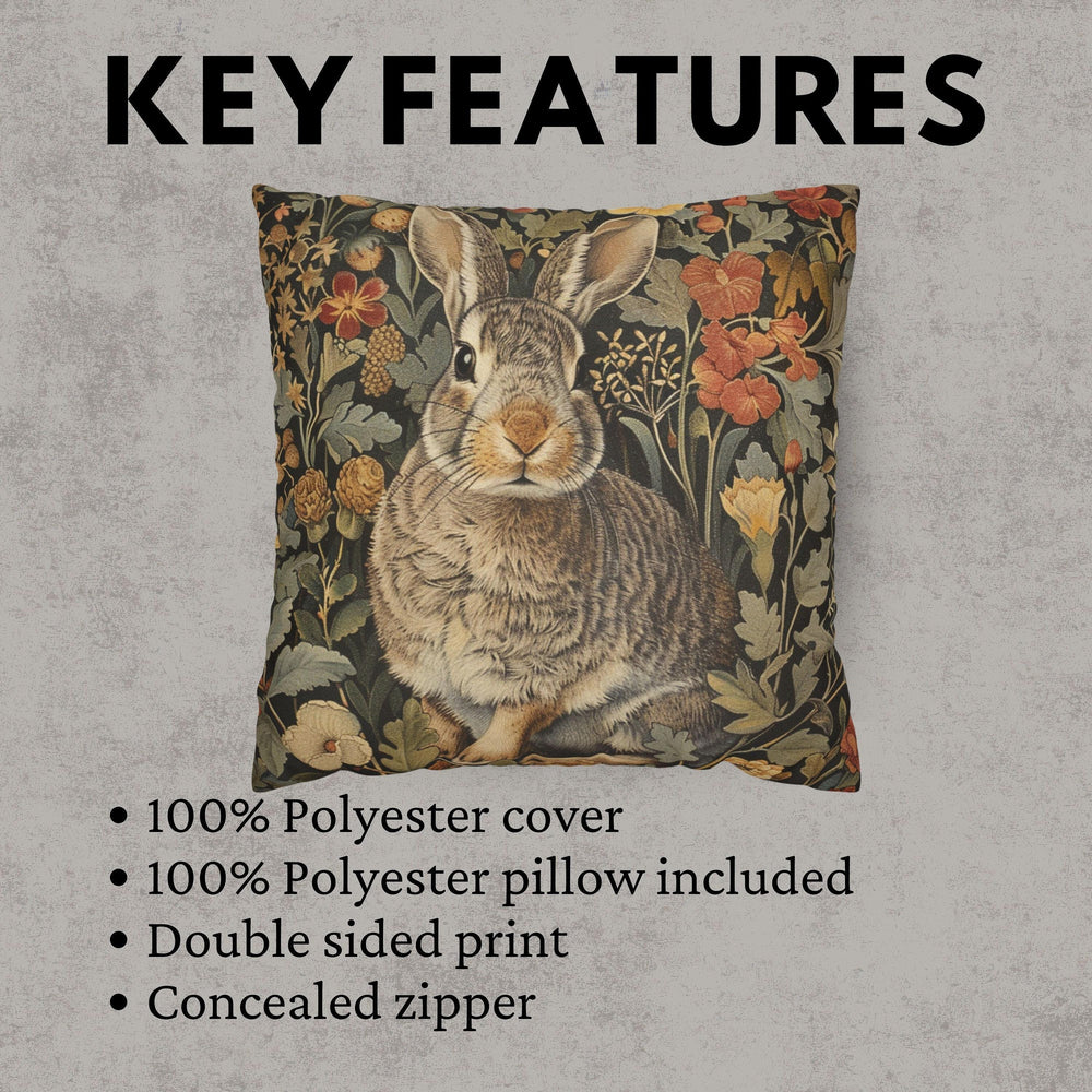 Pillow Vintage Inspired William Morris Rabbit Bunny, Living Room Decor, Bunny Cushion Cover, Autumn Rabbit Pillow, Accent Pillow Bunny