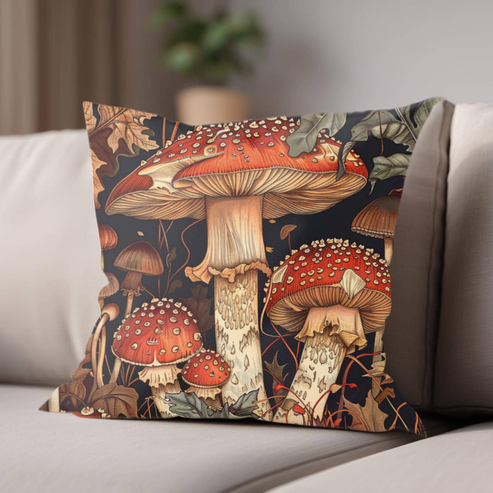 Red Mushroom Forest Pillow, William Morris Botanical Cushion, Whimsical Nature Throw Pillow, Woodland Home Accent, Autumn Pillowcase Gift
