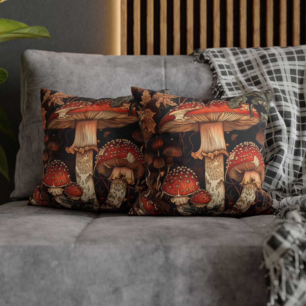 Red Mushroom Forest Pillow, William Morris Botanical Cushion, Whimsical Nature Throw Pillow, Woodland Home Accent, Autumn Pillowcase Gift