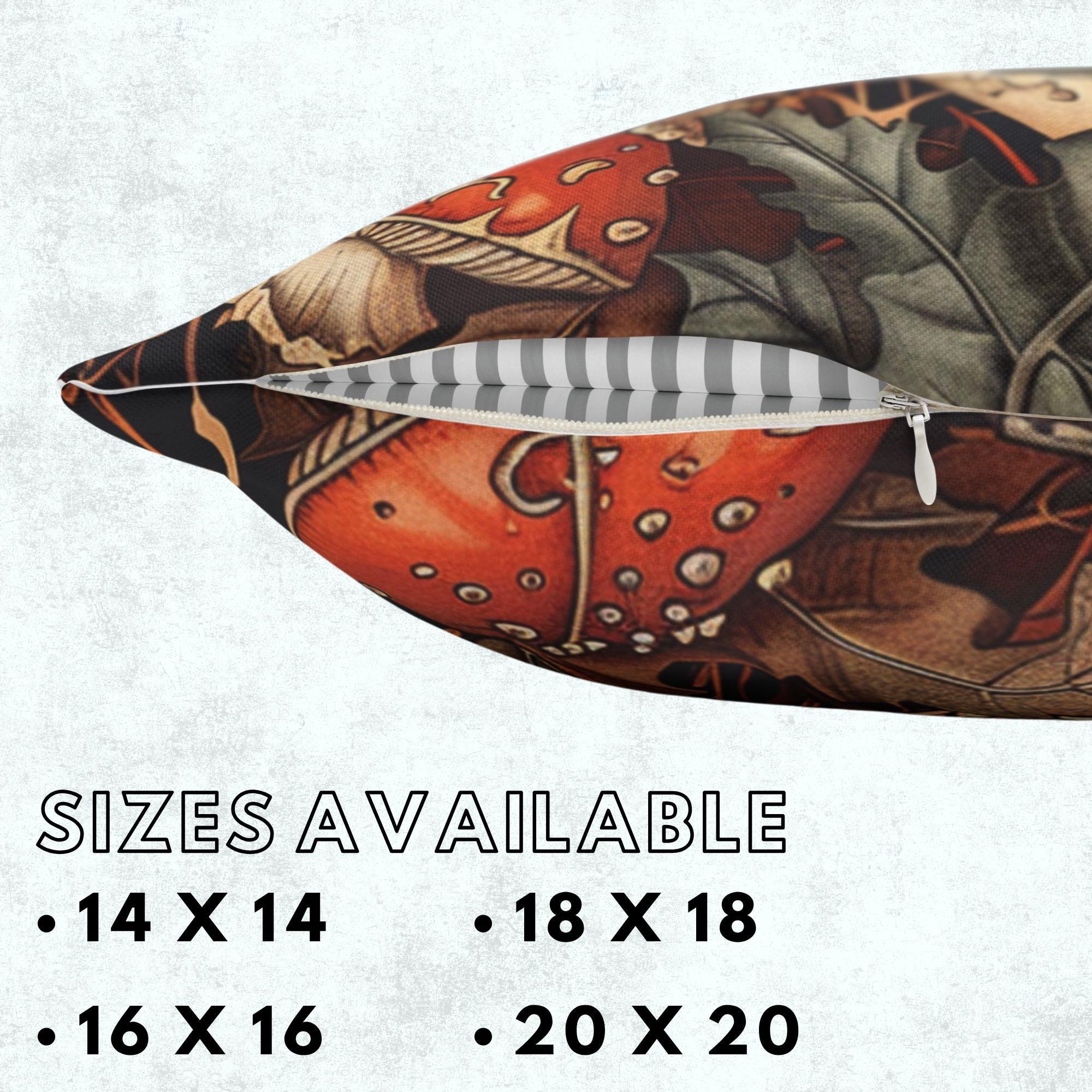 Red Mushroom Forest Pillow, William Morris Botanical Cushion, Whimsical Nature Throw Pillow, Woodland Home Accent, Autumn Pillowcase Gift
