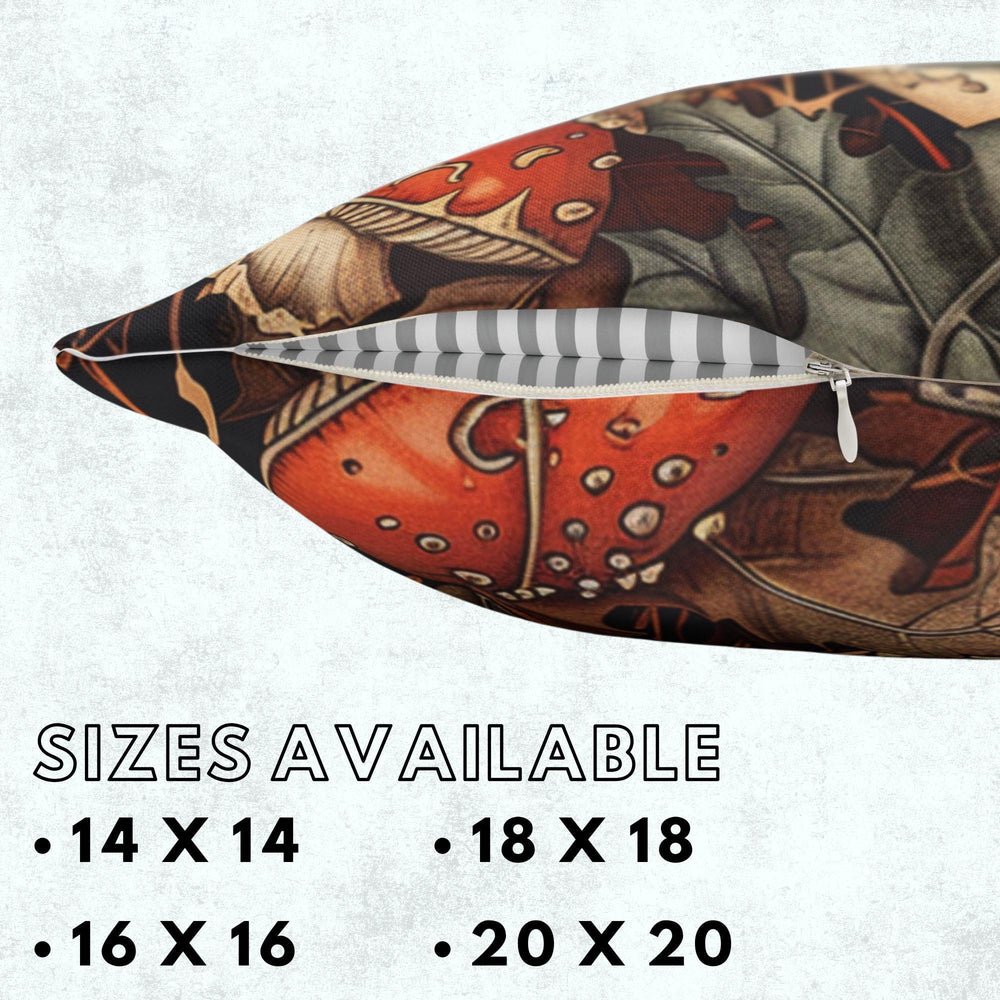 Red Mushroom Forest Pillow, William Morris Botanical Cushion, Whimsical Nature Throw Pillow, Woodland Home Accent, Autumn Pillowcase Gift