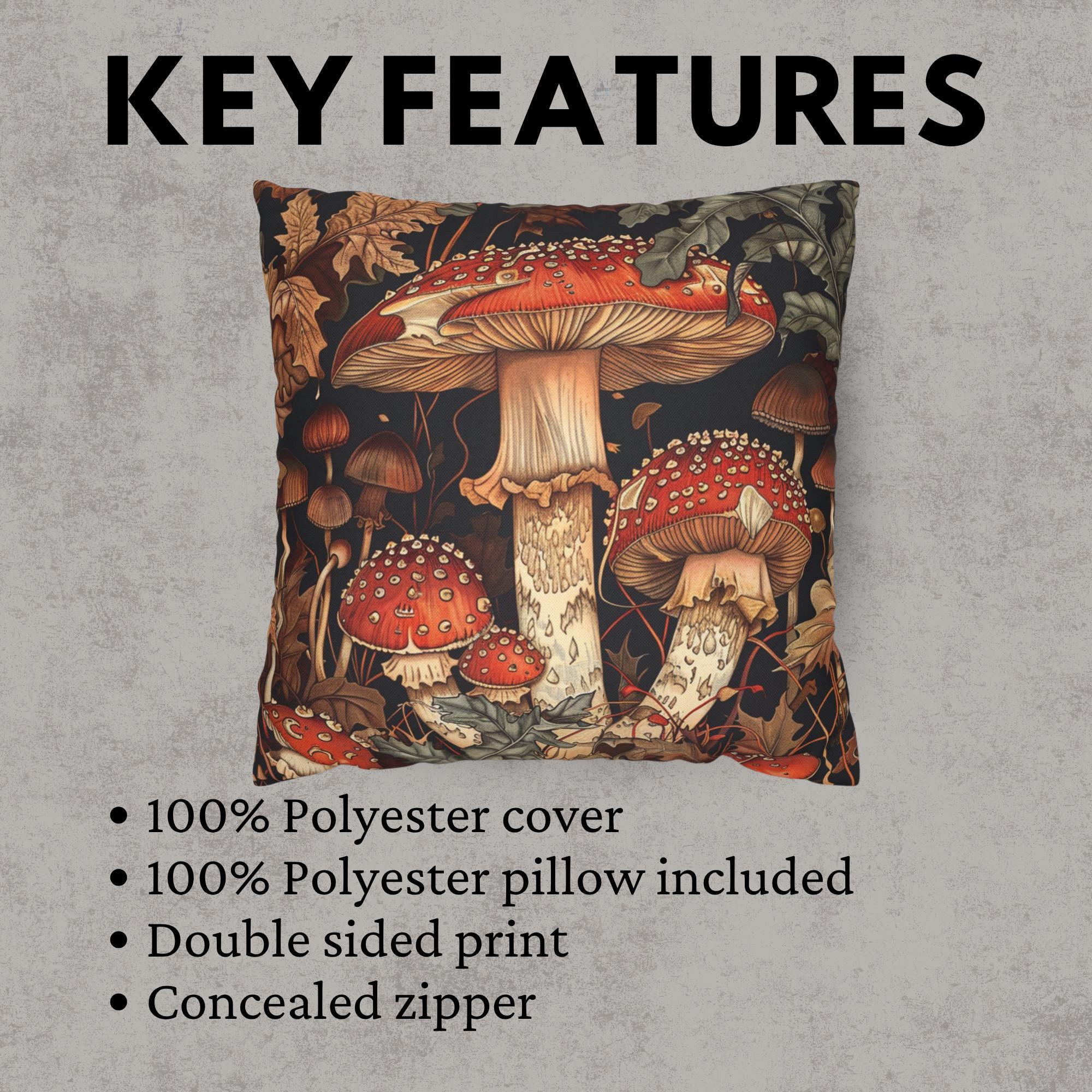 Red Mushroom Forest Pillow, William Morris Botanical Cushion, Whimsical Nature Throw Pillow, Woodland Home Accent, Autumn Pillowcase Gift