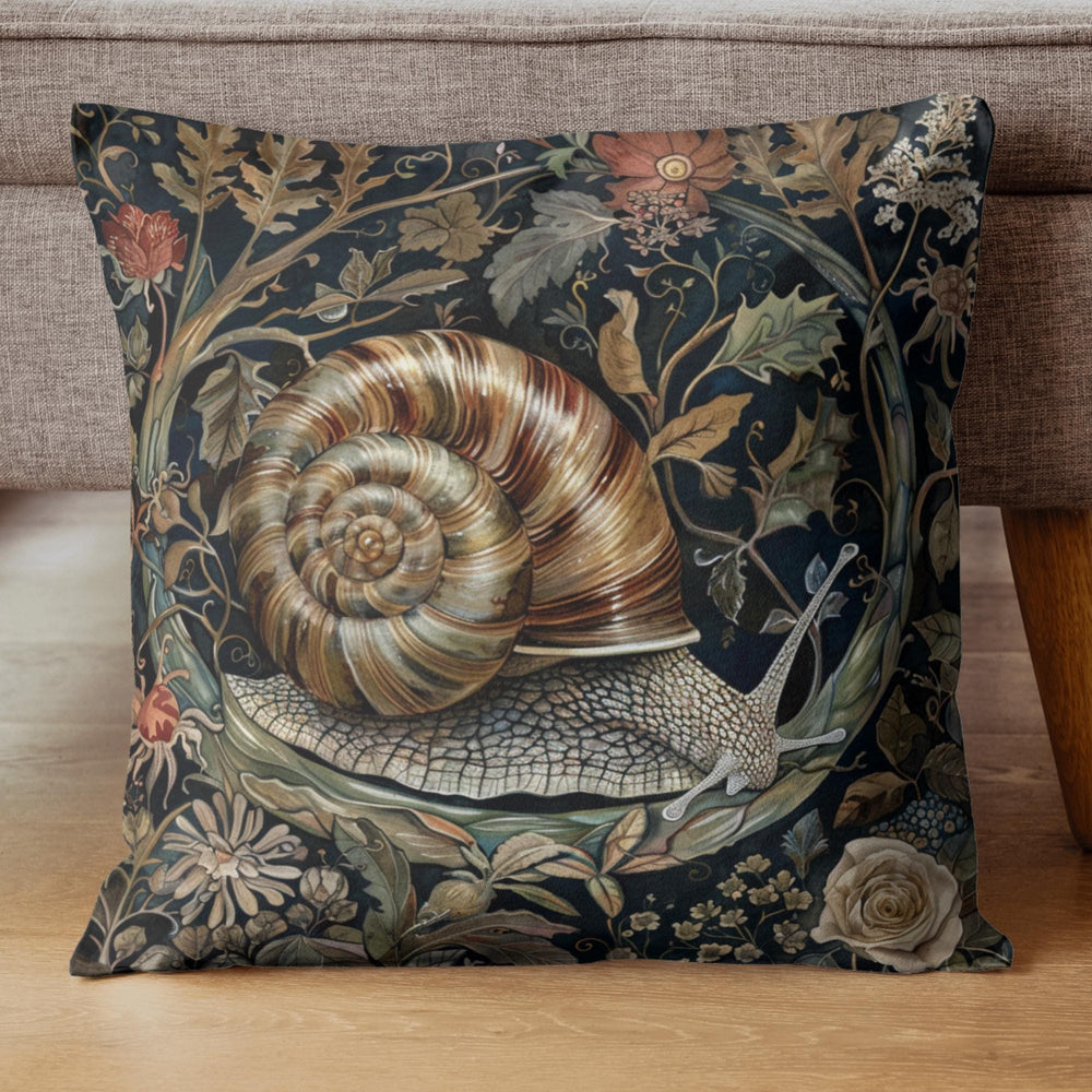 Woodland Snail Pillow, William Morris Inspired Botanical Cushion, Nature Throw Pillow, Rustic Forest Couch Accent, Vintage Snail Pillowcase