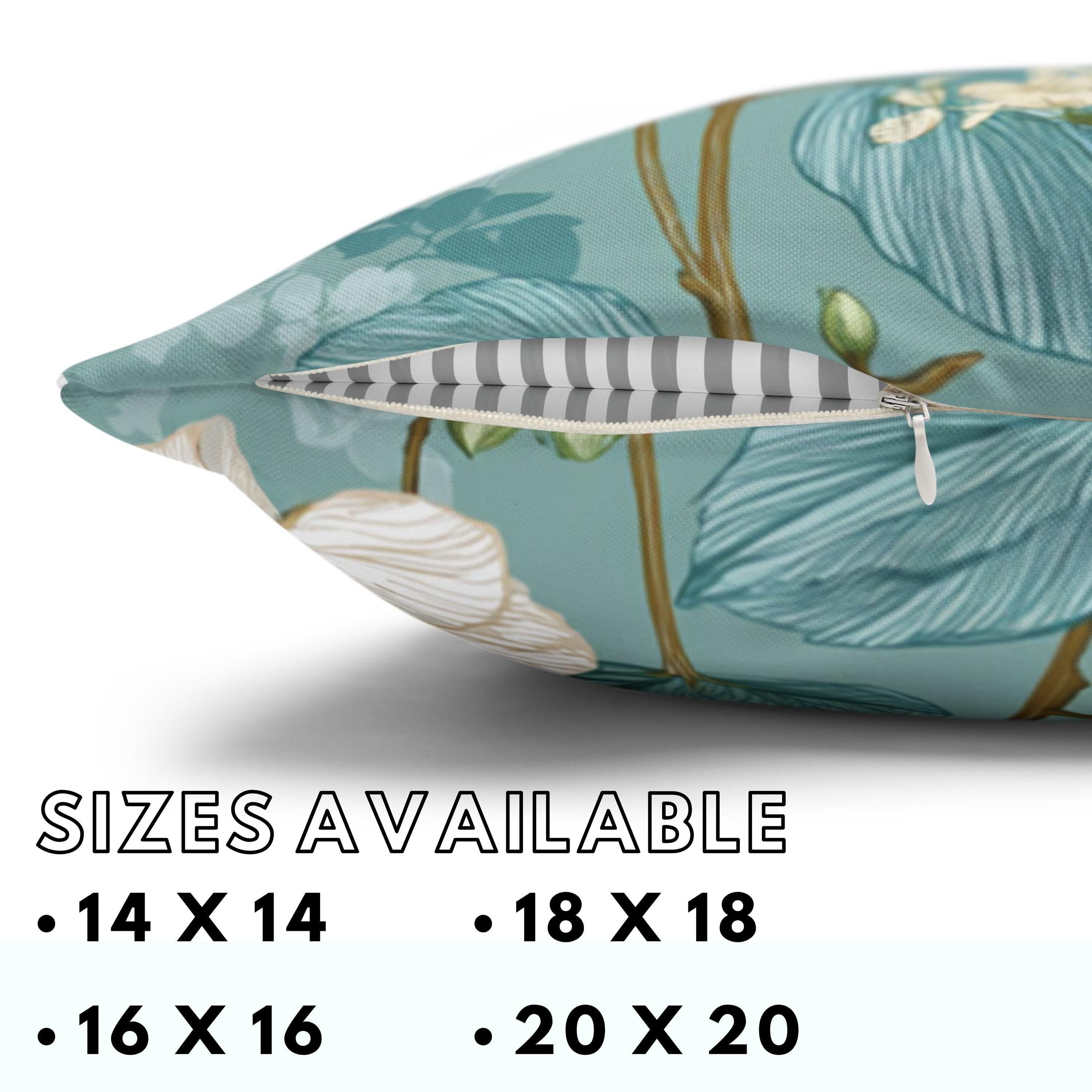 White Floral Pillow, Teal Botanical Cushion, Minimalist Garden Throw Pillow, Delicate Bloom Decor, Light Spring Nature Accent