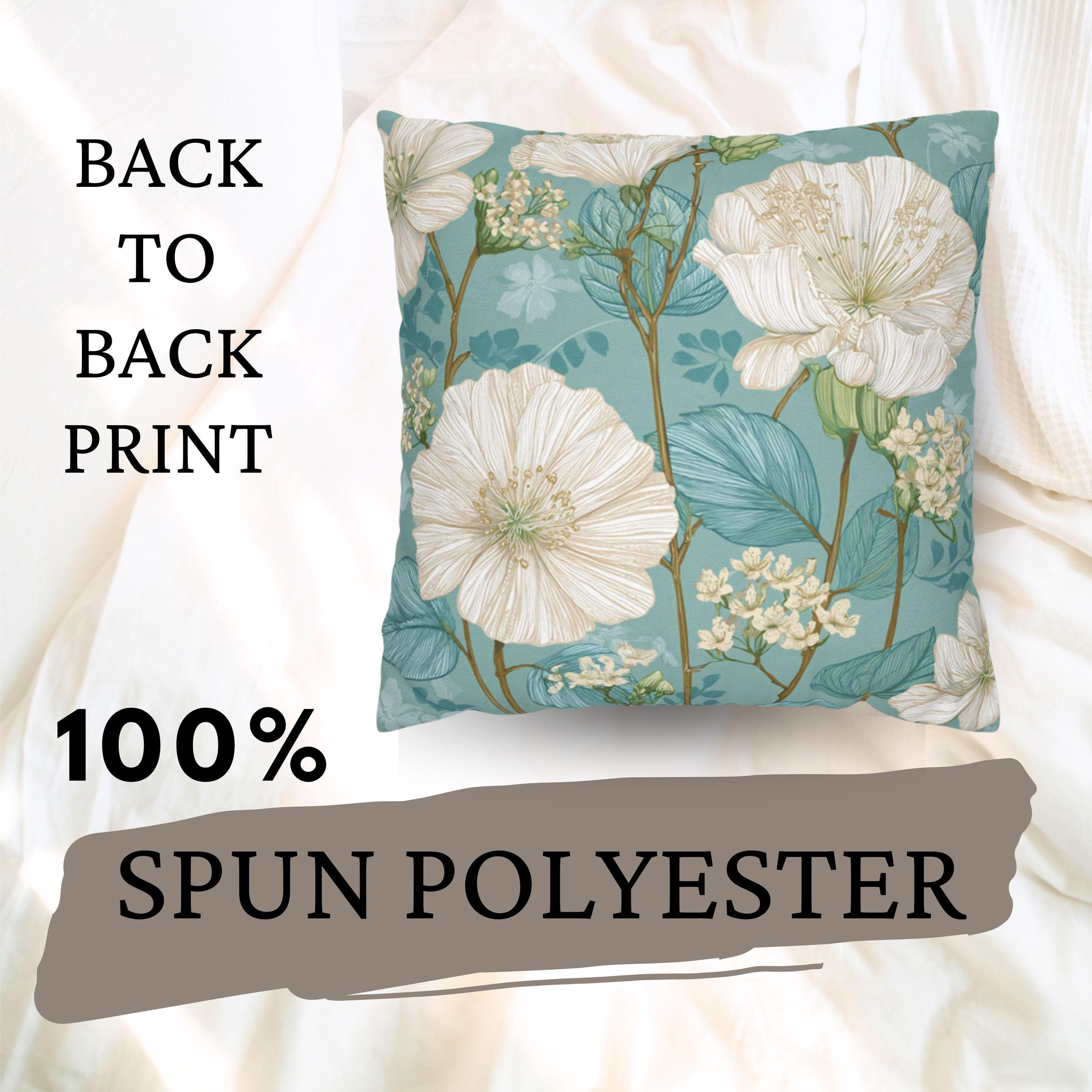White Floral Pillow, Teal Botanical Cushion, Minimalist Garden Throw Pillow, Delicate Bloom Decor, Light Spring Nature Accent