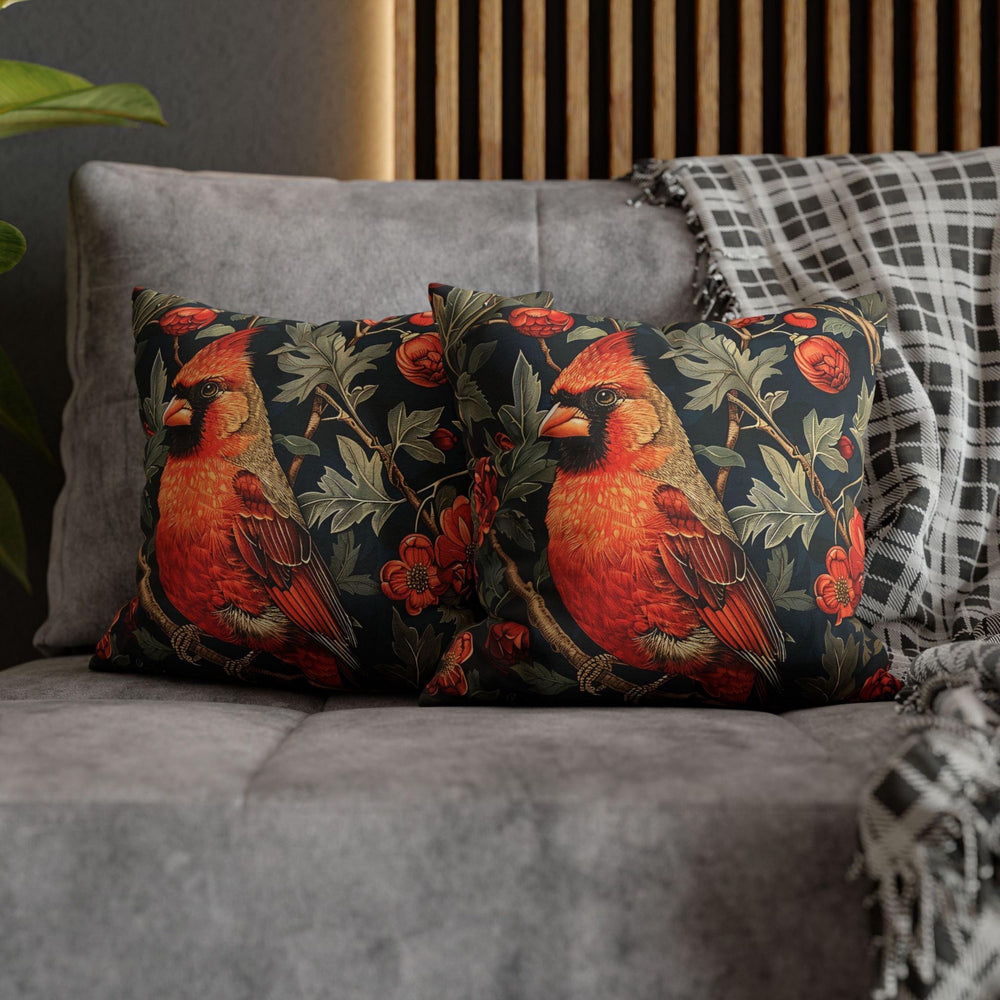 William Morris The Red Cardinal Bird Pillow, Vintage Throw Pillow, Home Decor, Forestcore, Floral Botanical, Pillow, Cushion, Housewarming