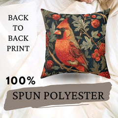 William Morris The Red Cardinal Bird Pillow, Vintage Throw Pillow, Home Decor, Forestcore, Floral Botanical, Pillow, Cushion, Housewarming