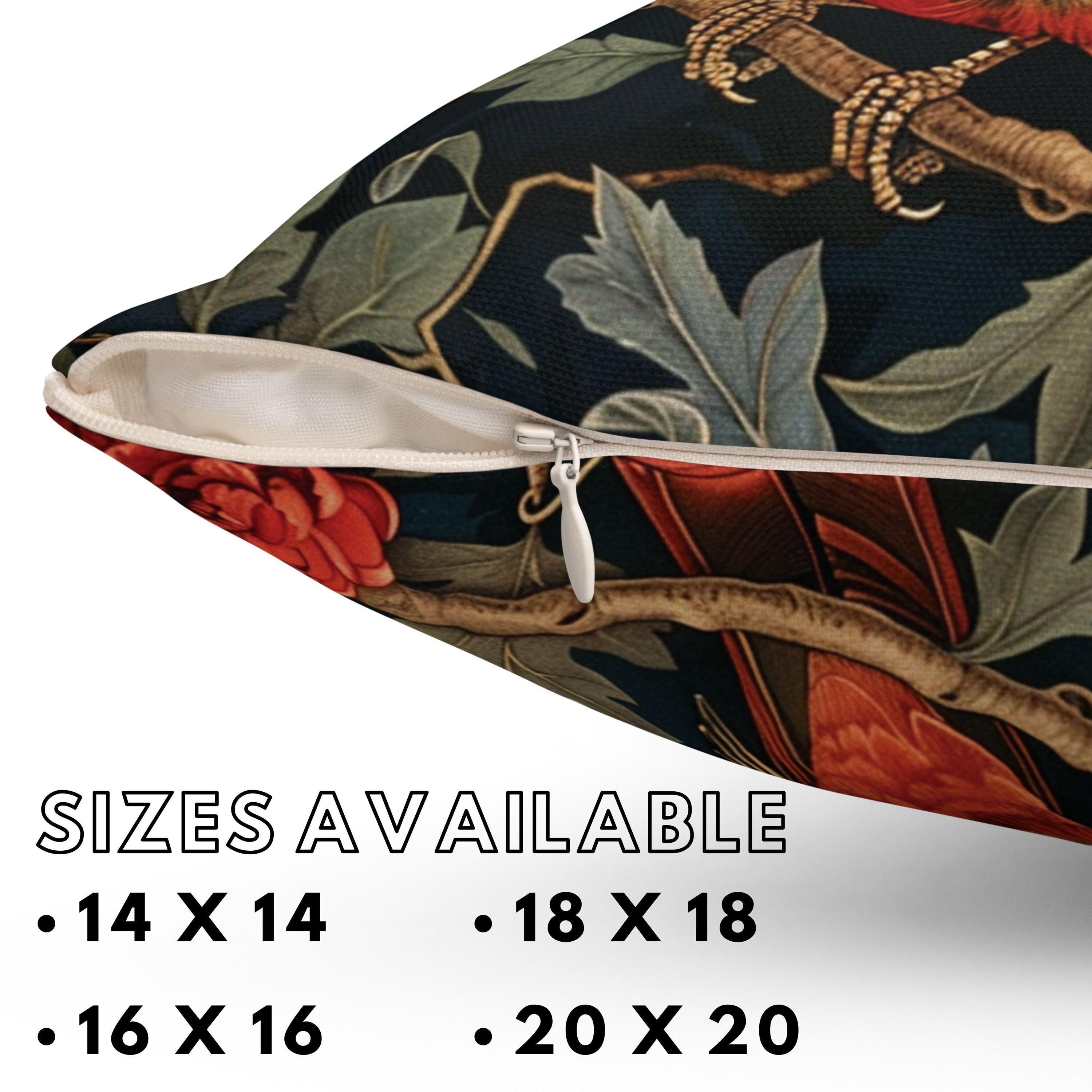 William Morris The Red Cardinal Bird Pillow, Vintage Throw Pillow, Home Decor, Forestcore, Floral Botanical, Pillow, Cushion, Housewarming