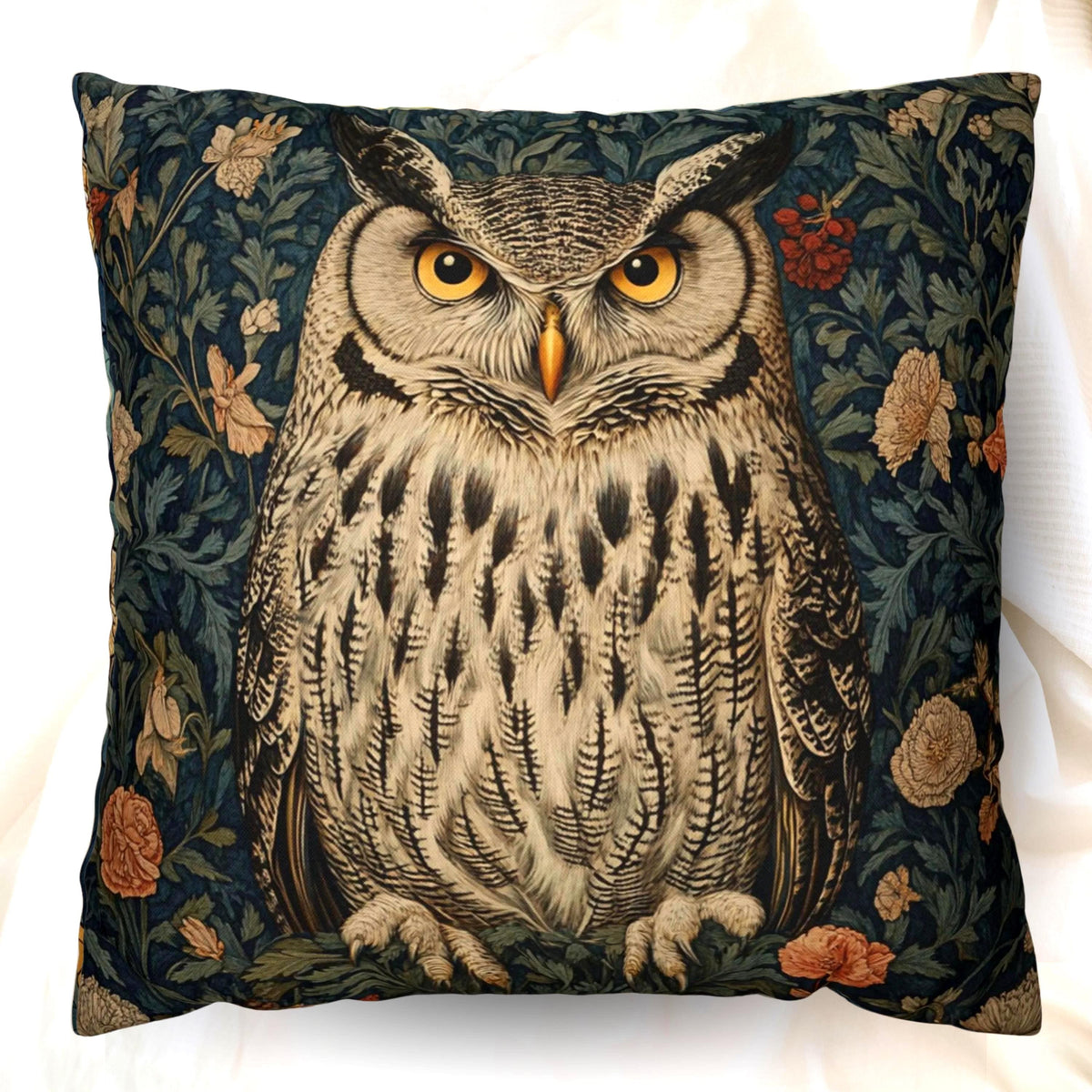 William Morris Inspired Owl Pillow, Whimsical Owl Throw Pillow and Covers, Pillow Case for Living Room, Vintage Animal Pillows