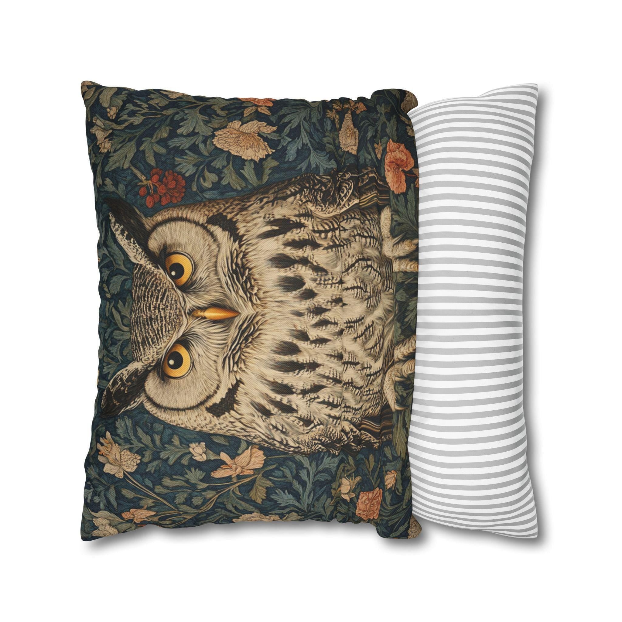 William Morris Inspired Owl Pillow, Whimsical Owl Throw Pillow and Covers, Pillow Case for Living Room, Vintage Animal Pillows