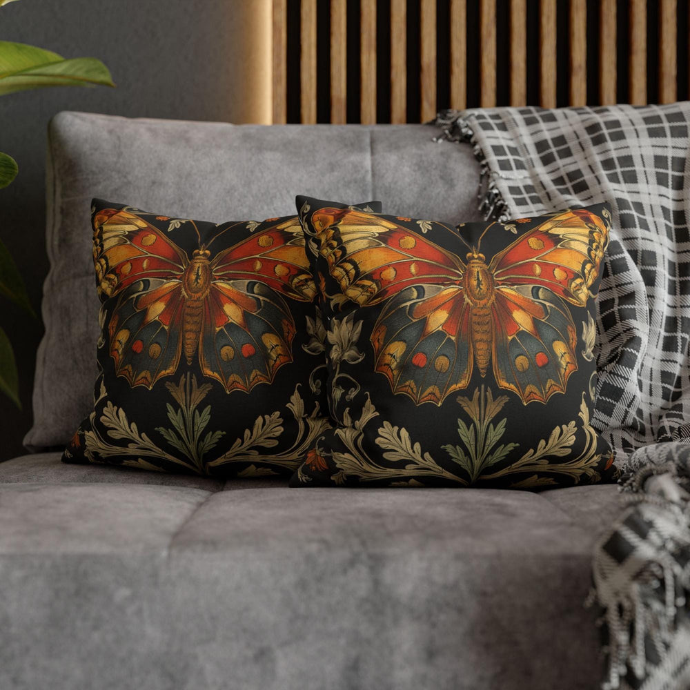 Vintage Monarch Butterfly Pillow, Golden Floral Cushion, William Morris Inspired Throw Pillow, Nature Decor Accent, Garden Room Pillowcase