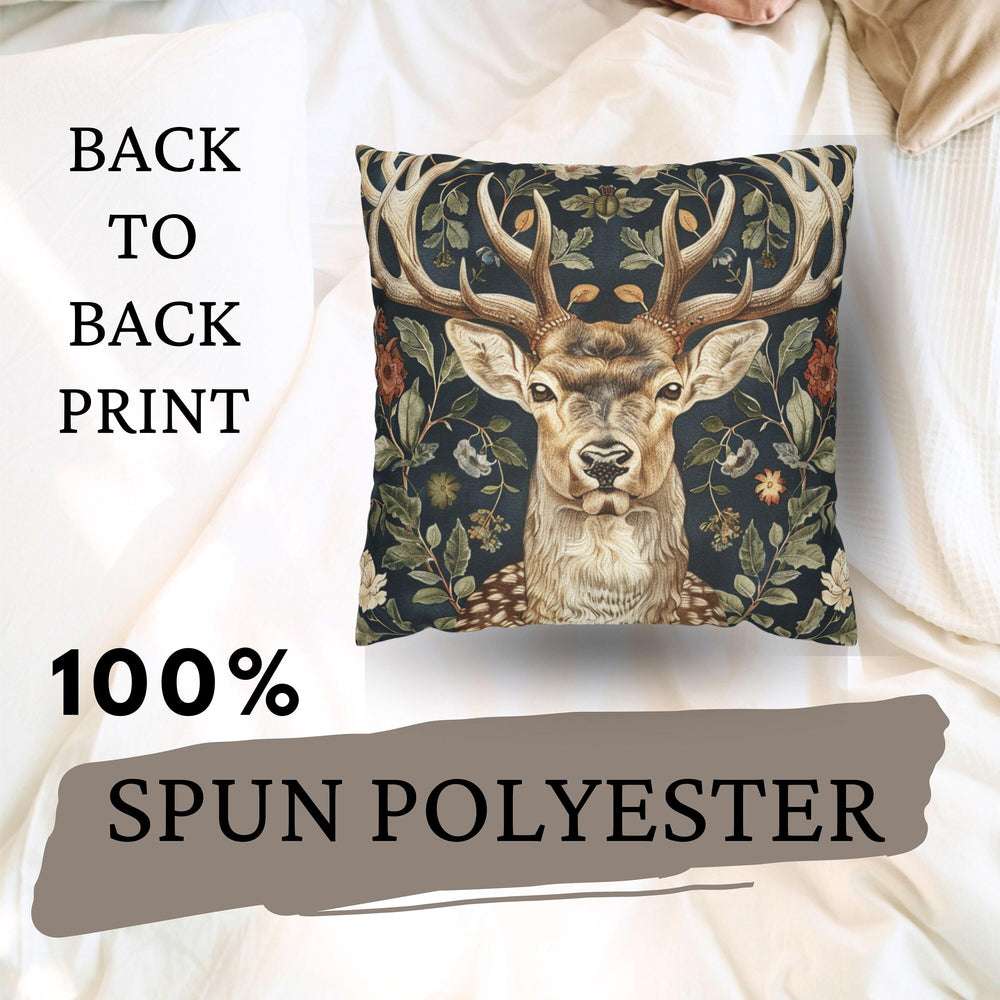 Woodland Vintage Deer Pillow William Morris Inspired, Deer Cushion Cover, Wildlife Living Room Decor, Whimsical Throwpillow