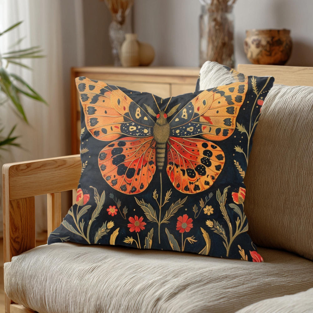 Butterfly Meadow Pillow, Vintage Floral Cushion, William Morris Inspired Throw Pillow, Botanical Insect Pillowcase, Cottagecore Couch Accent