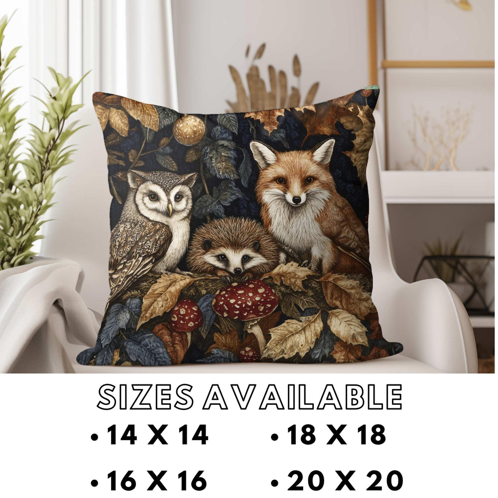 Woodland Animal Throw Pillow, Fox Owl Hedgehog Forest Cushion, Double Sided Print Fall Decor, Polyester Cozy Nature Pillow
