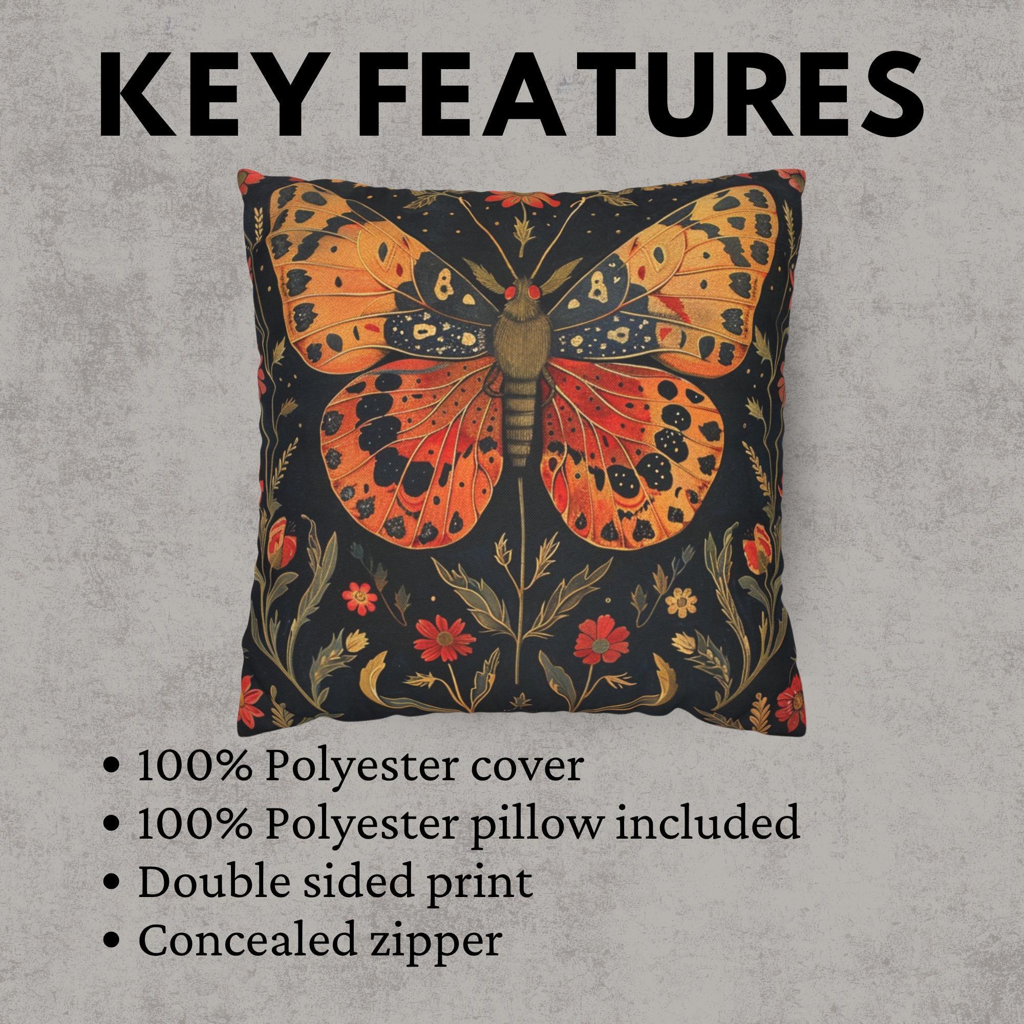 Butterfly Meadow Pillow, Vintage Floral Cushion, William Morris Inspired Throw Pillow, Botanical Insect Pillowcase, Cottagecore Couch Accent