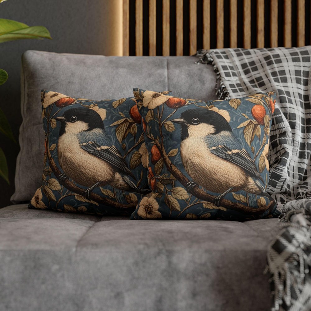 Vintage Bluebird Floral Pillow Cover, William Morris Style Cushion, Cottagecore Home Decor, Rustic Botanical Throw, Nature Inspired Accent