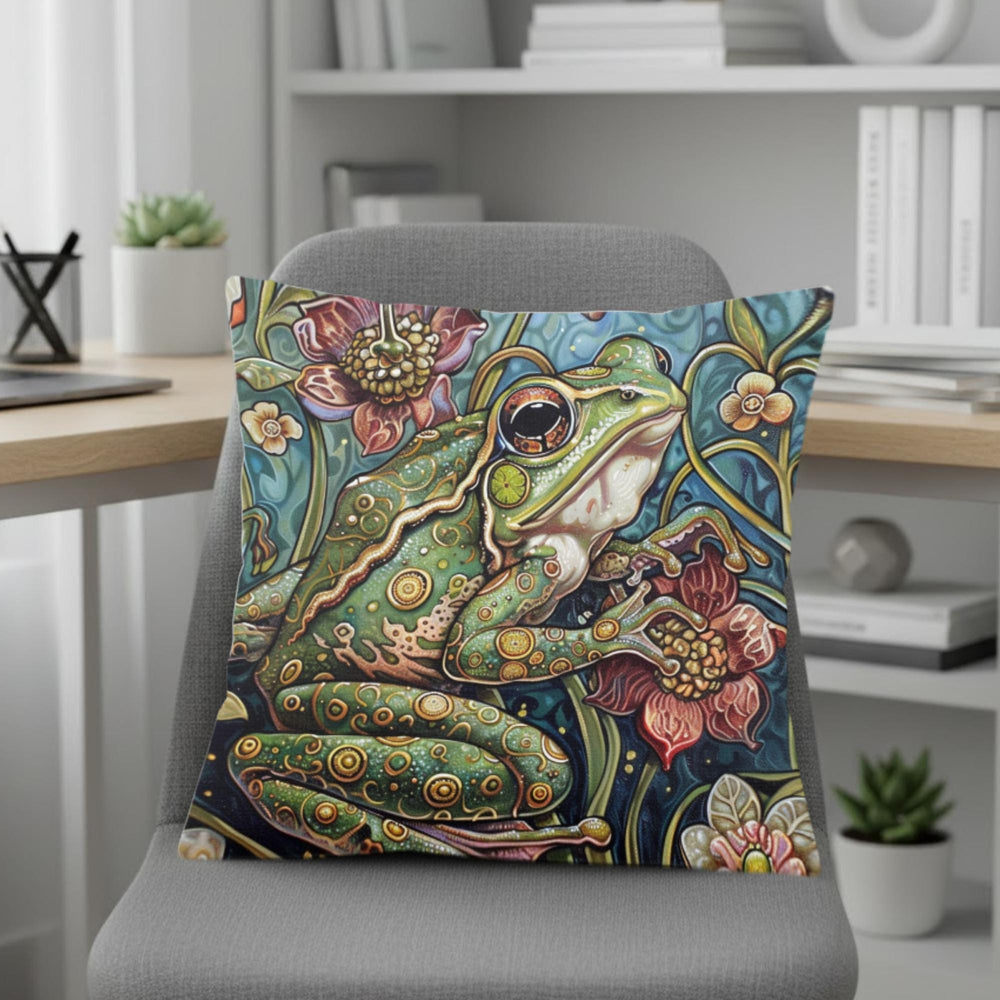 Whimsical Frog Pillow, Botanical Garden Cushion, Forest Nature Inspired Throw Pillow, William Morris Frog Pillowcase, Animal Couch Accent