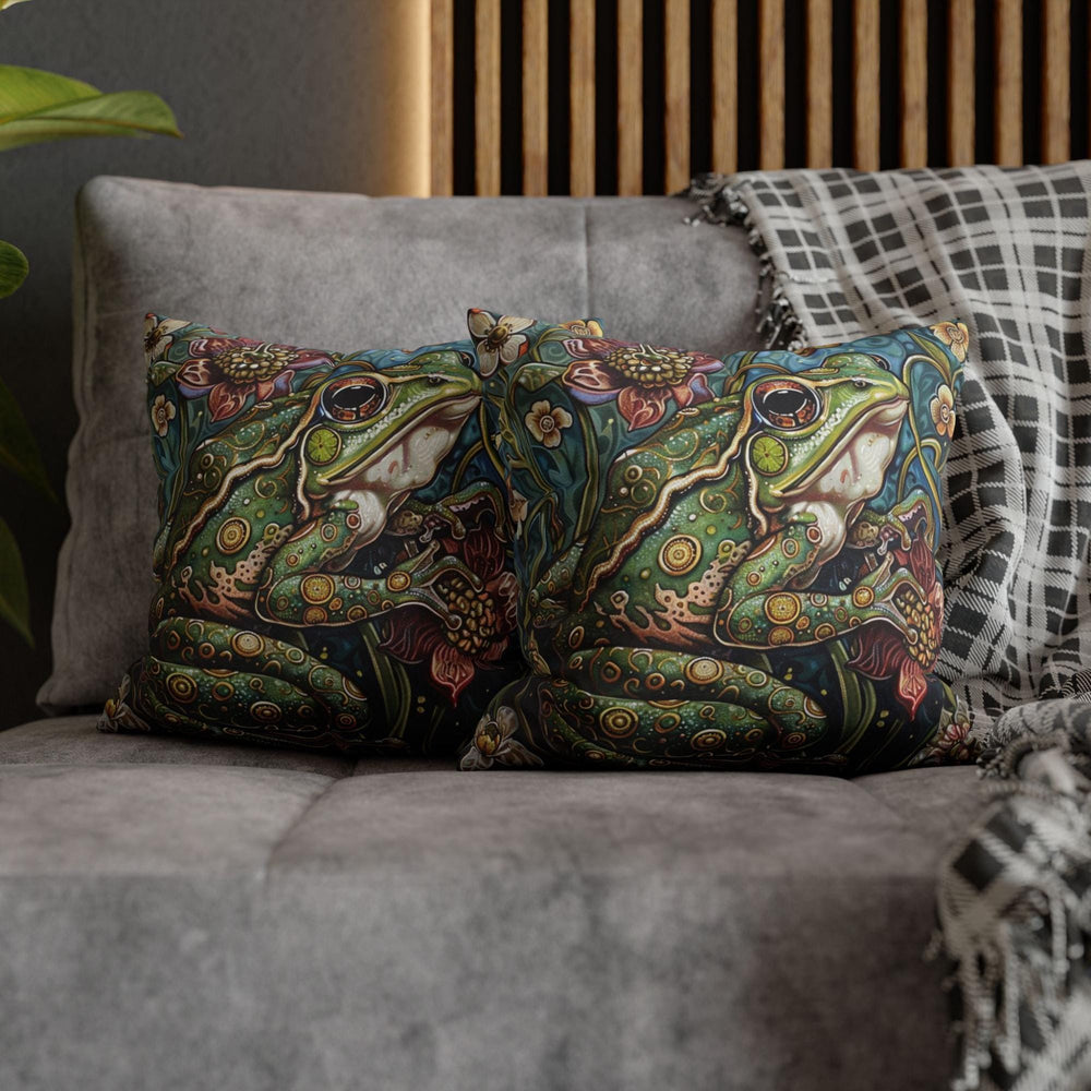 Whimsical Frog Pillow, Botanical Garden Cushion, Forest Nature Inspired Throw Pillow, William Morris Frog Pillowcase, Animal Couch Accent