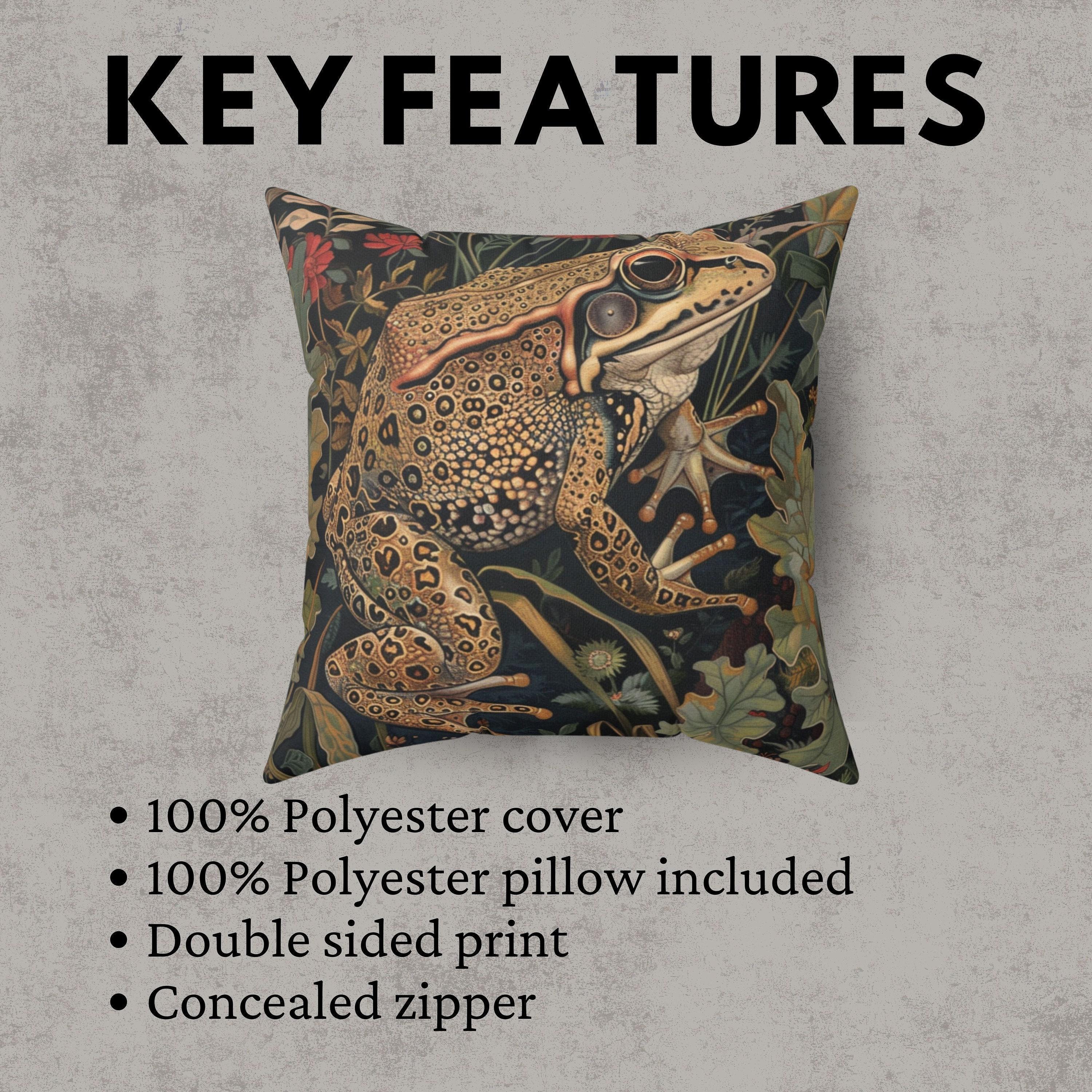 Forest Frog Toad Pillow Earthtone William Morris, Living Room Decor Pillow, Cottagecore Nature Inspired Forest Green Pillow, Frog Lover Gift