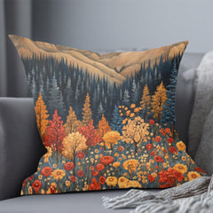 Autumn Mountain Floral Pillow, William Morris Nature Cushion, Vintage Botanical Throw Pillow, Fall Pillowcase, Rustic Cottage Accent