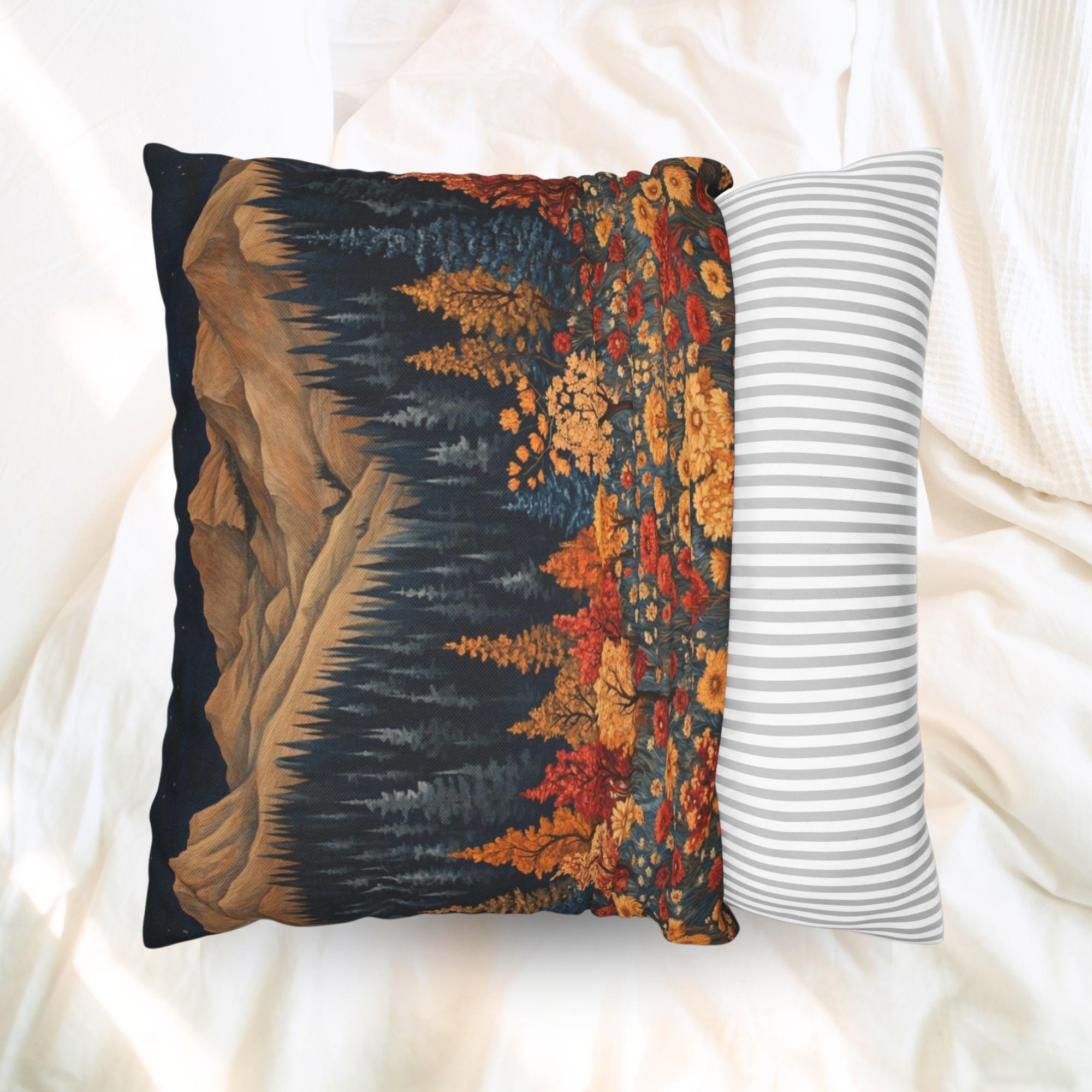 Autumn Mountain Floral Pillow, William Morris Nature Cushion, Vintage Botanical Throw Pillow, Fall Pillowcase, Rustic Cottage Accent