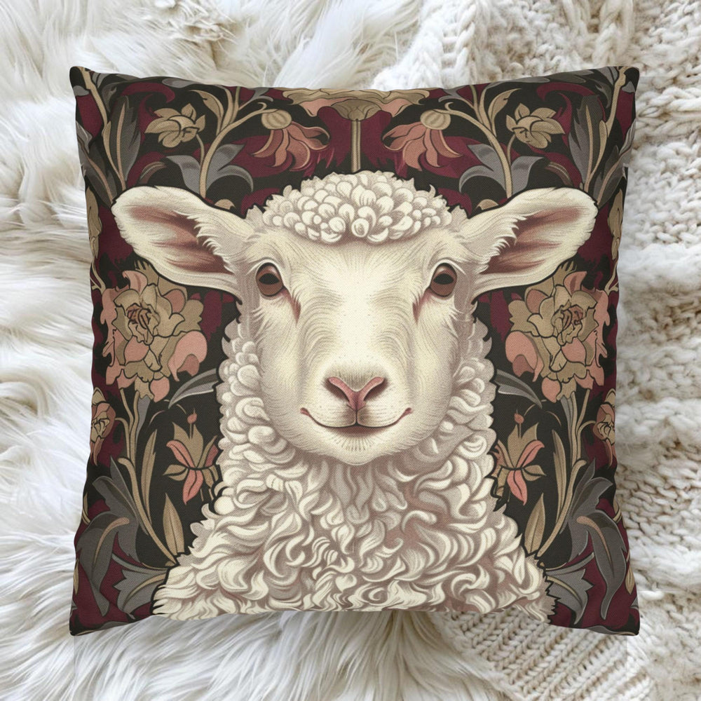 Lamb William Morris Inspired Pillow Case, Victorian Style Throw Pillow, Square Pillowcase Rustic Farmhouse Decor, Lamb Throw Pillow Cover