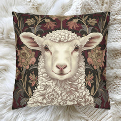 Lamb William Morris Inspired Pillow Case, Victorian Style Throw Pillow, Square Pillowcase Rustic Farmhouse Decor, Lamb Throw Pillow Cover