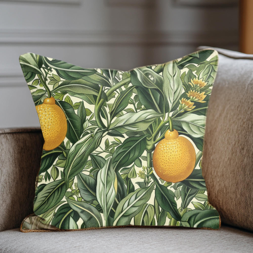 Lemon Grove Pillow, Vintage Botanical Citrus Cushion, William Morris Inspired Throw Pillow, Kitchen Garden Accent, Green Leaf Pillowcase