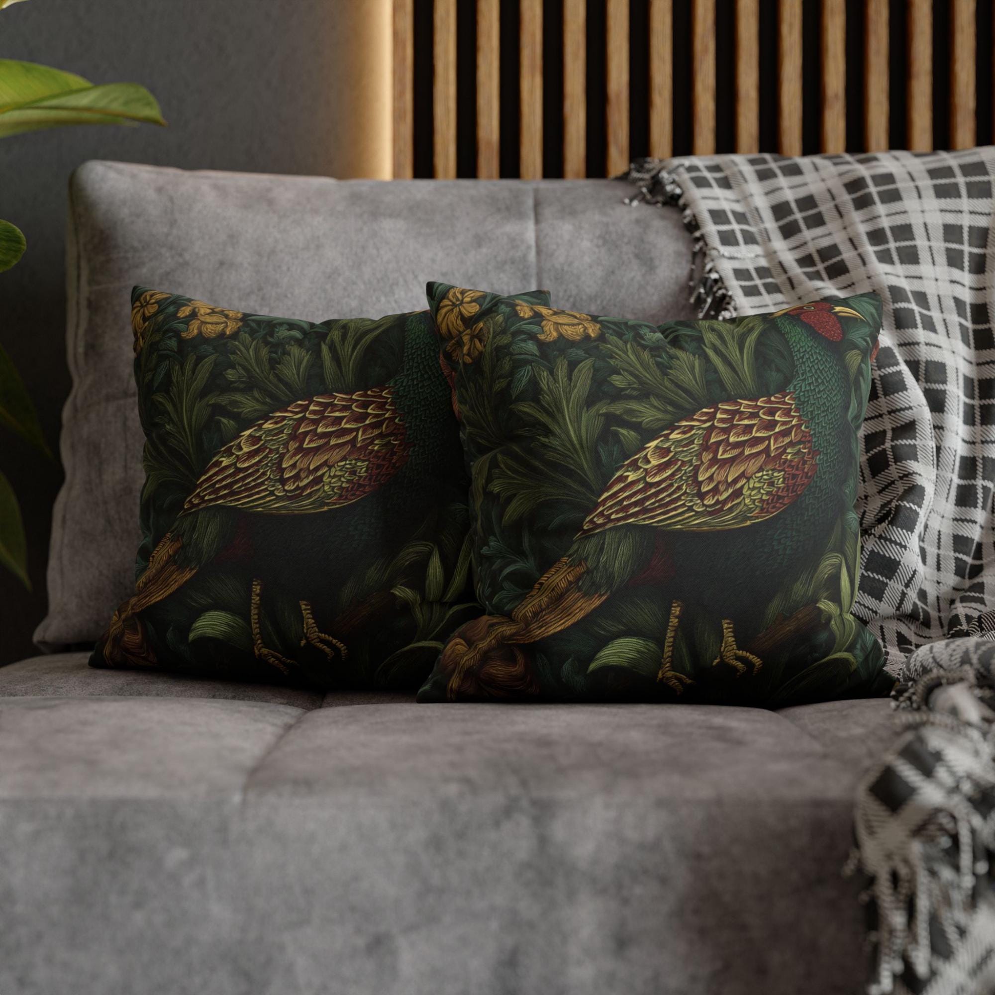 Pheasant Throw Pillow William Morris Bird, Autumn Sofa Accent, Rustic Decorative Pillow, Nature Inspired Home Decor